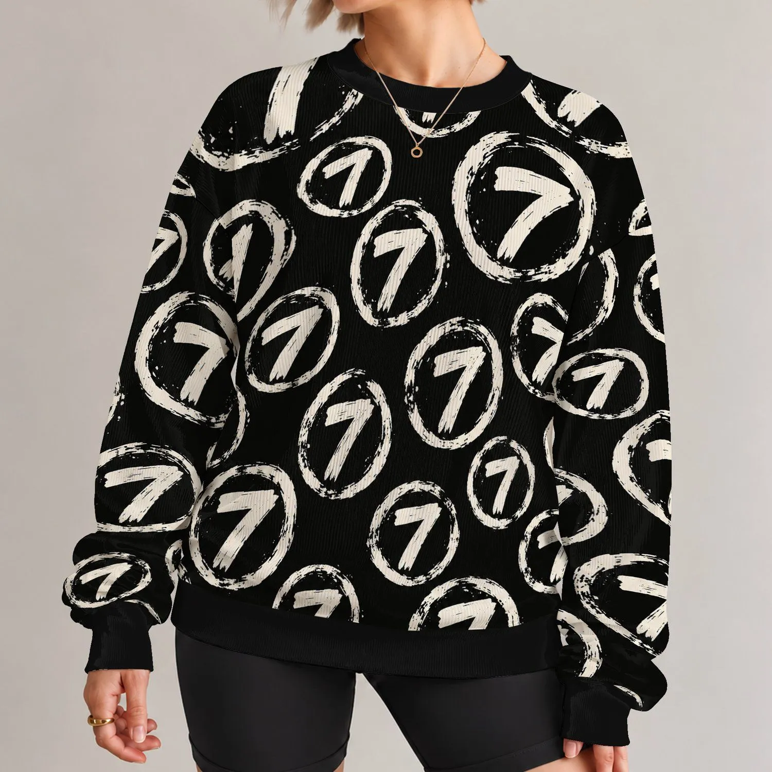 Bold Number Seven Roundel Motif for Everyday Urban Streetwear and Casual City Style All-over Print Knitted Sweater - 1