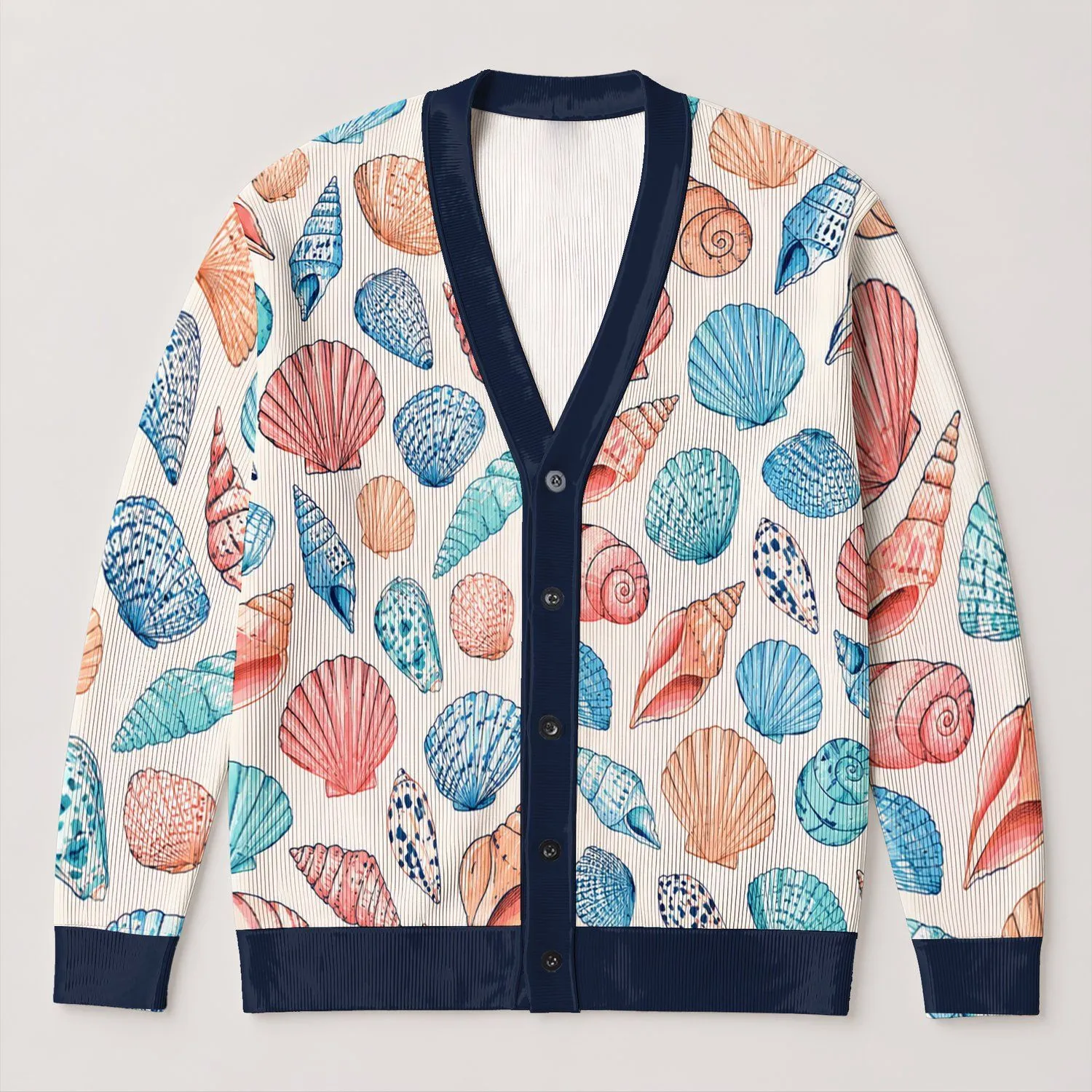 Colorful Seashells for Beach Vacation Style and Coastal Granddaughter Summer Gift All-over Print Knitted Cardigan - 1