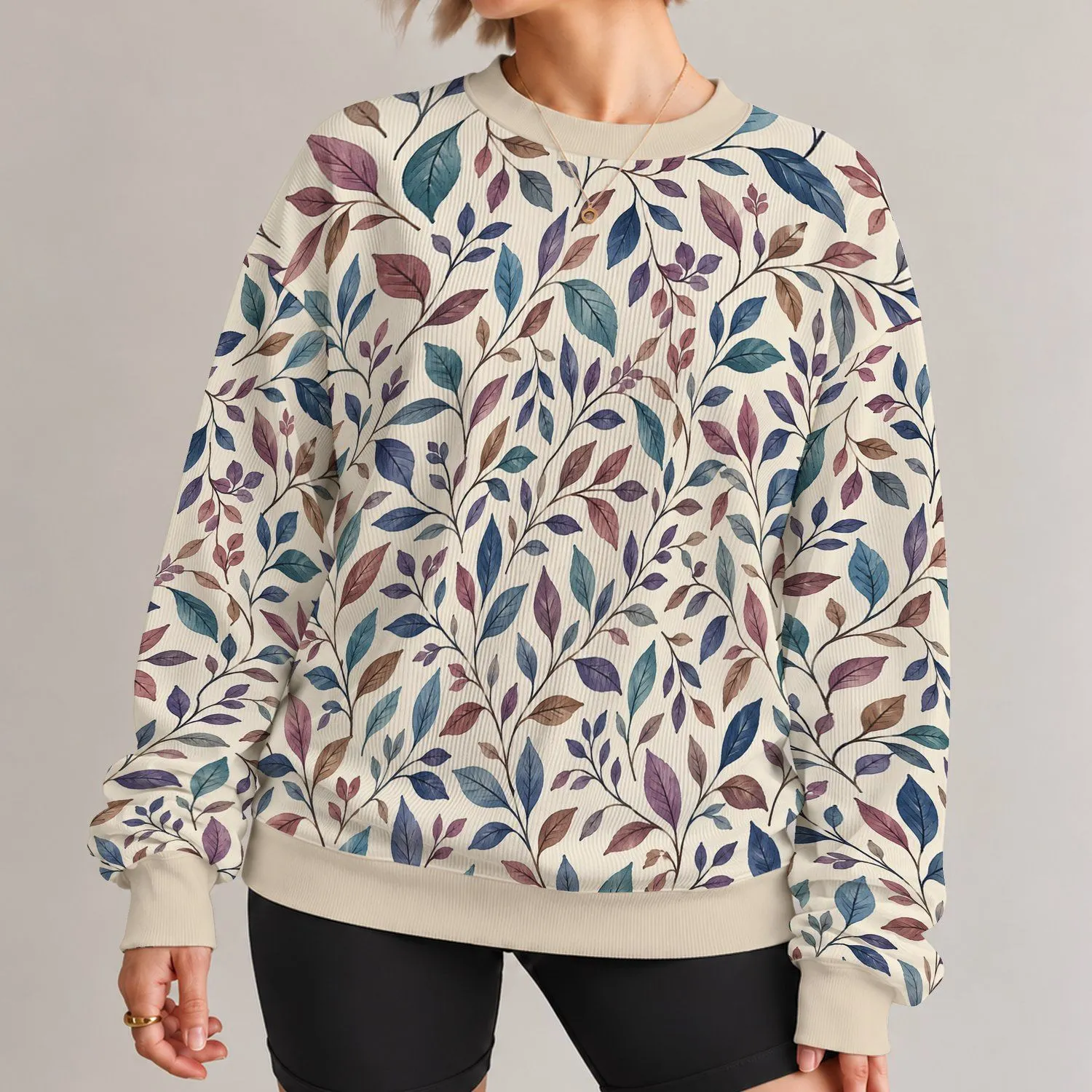 Multicolor Botanical Leaves for Everyday Wear and Weekend Outings for Nature Lovers All-over Print Knitted Sweater - 1