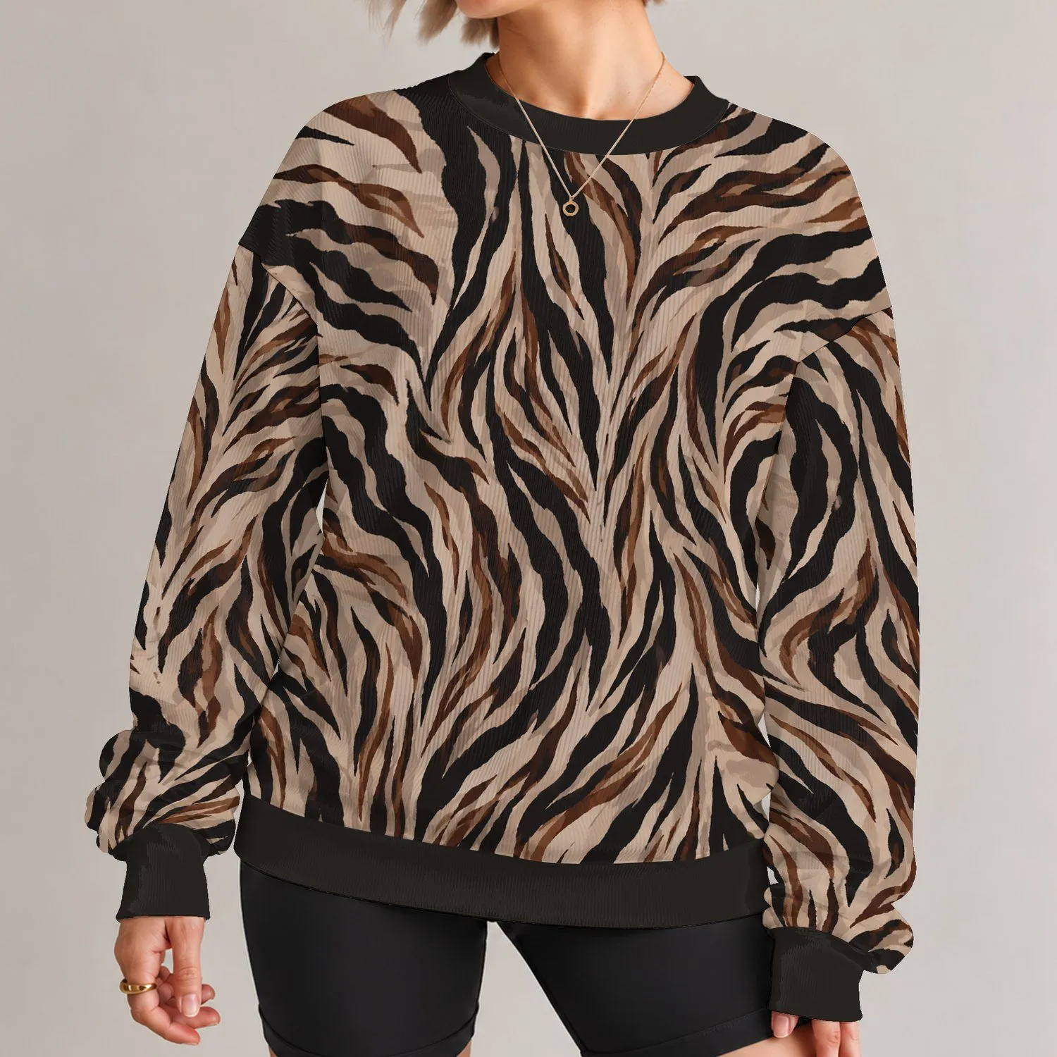 Wildlife Stripe Motif for Casual Everyday Outfits and Weekend Style All-over Print Knitted Sweater - 1