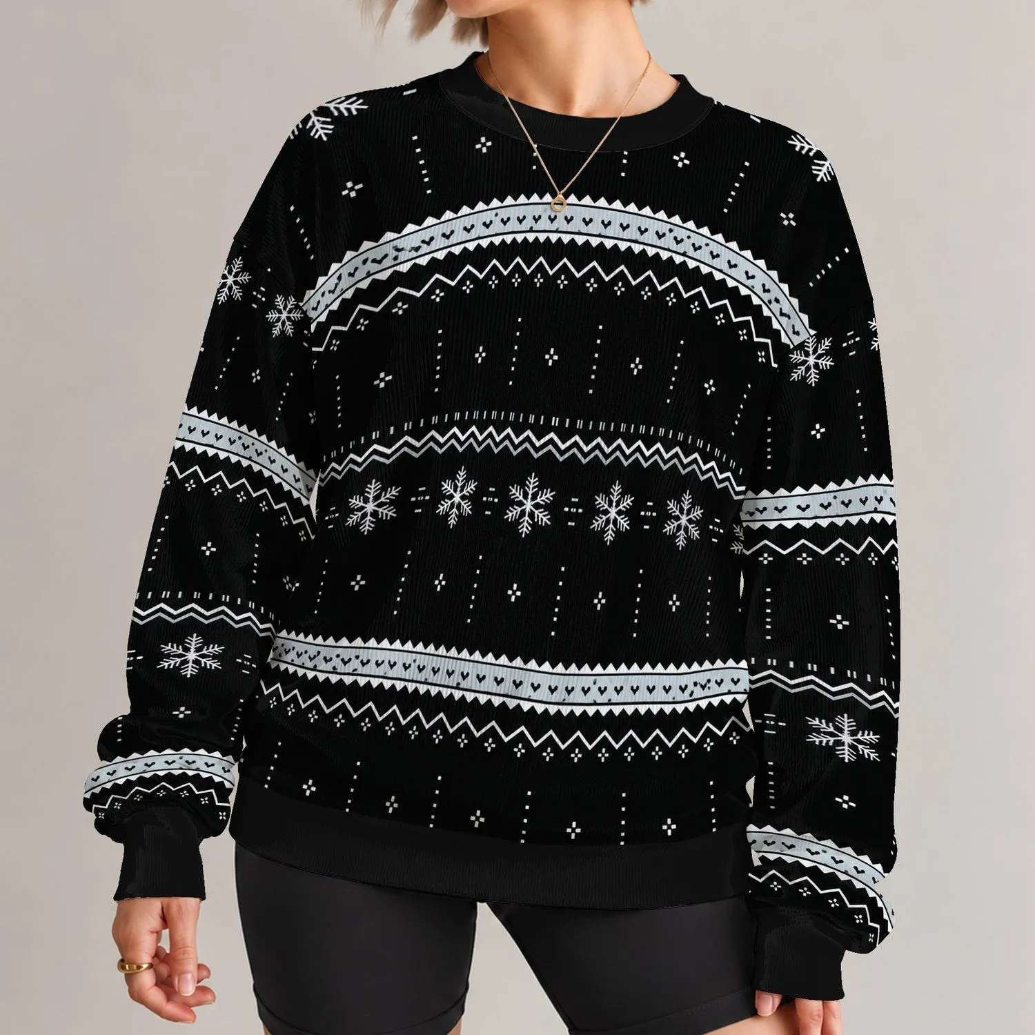 Black And White Snowflake Fair Isle Motifs For Cozy Winter Weekends All-over Print Knitted Sweater - 1