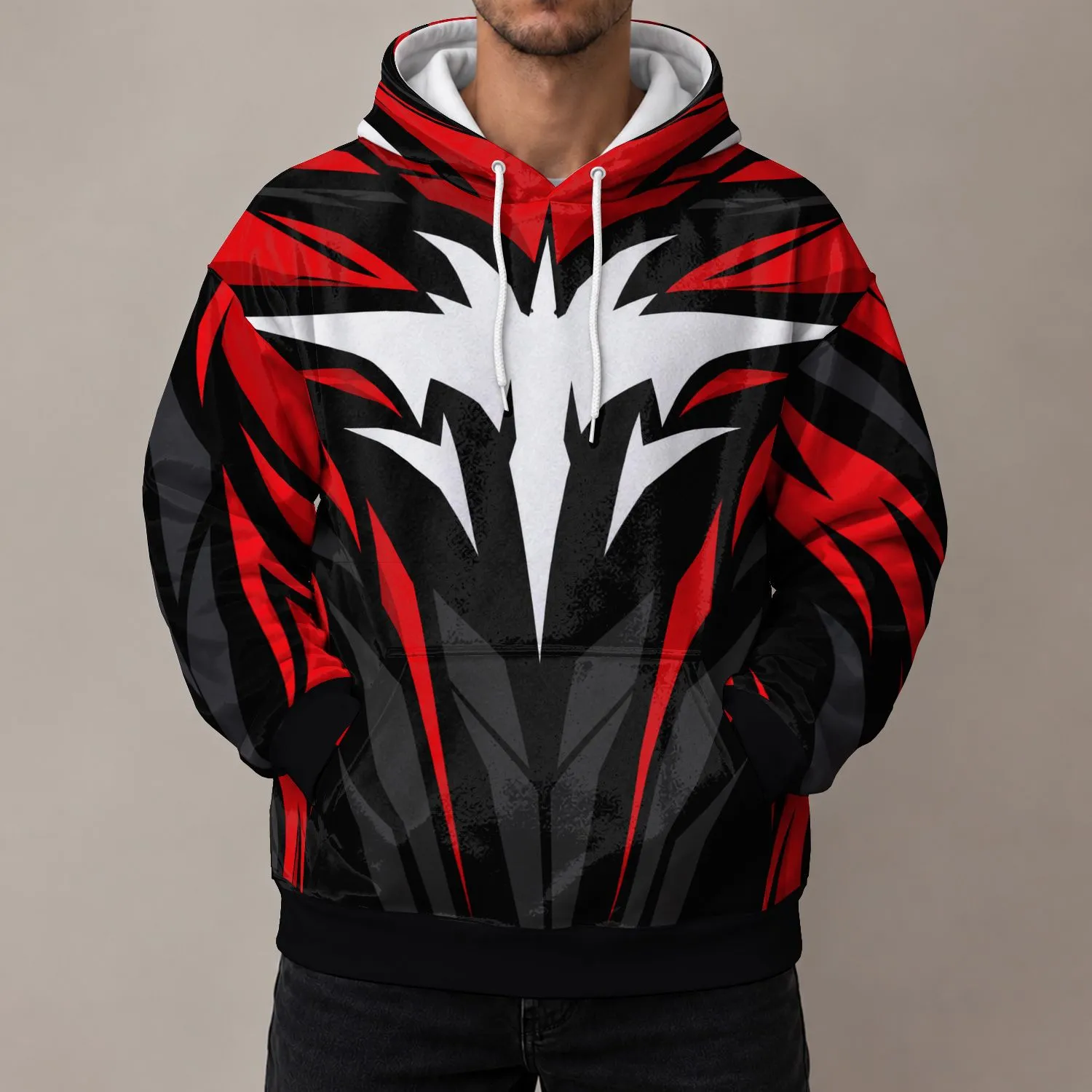 Black And Red Angular Action Costume Look For Halloween Cosplay And Fan Events All-over Print Hoodie (Lightweight) - 1