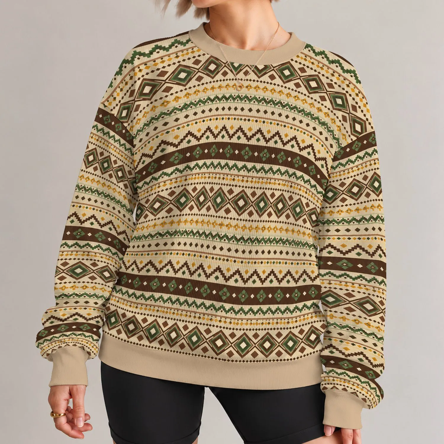 Retro Nordic Geometric Motifs for Autumn City Outings and Relaxed Weekend Wear All-over Print Knitted Sweater - 1