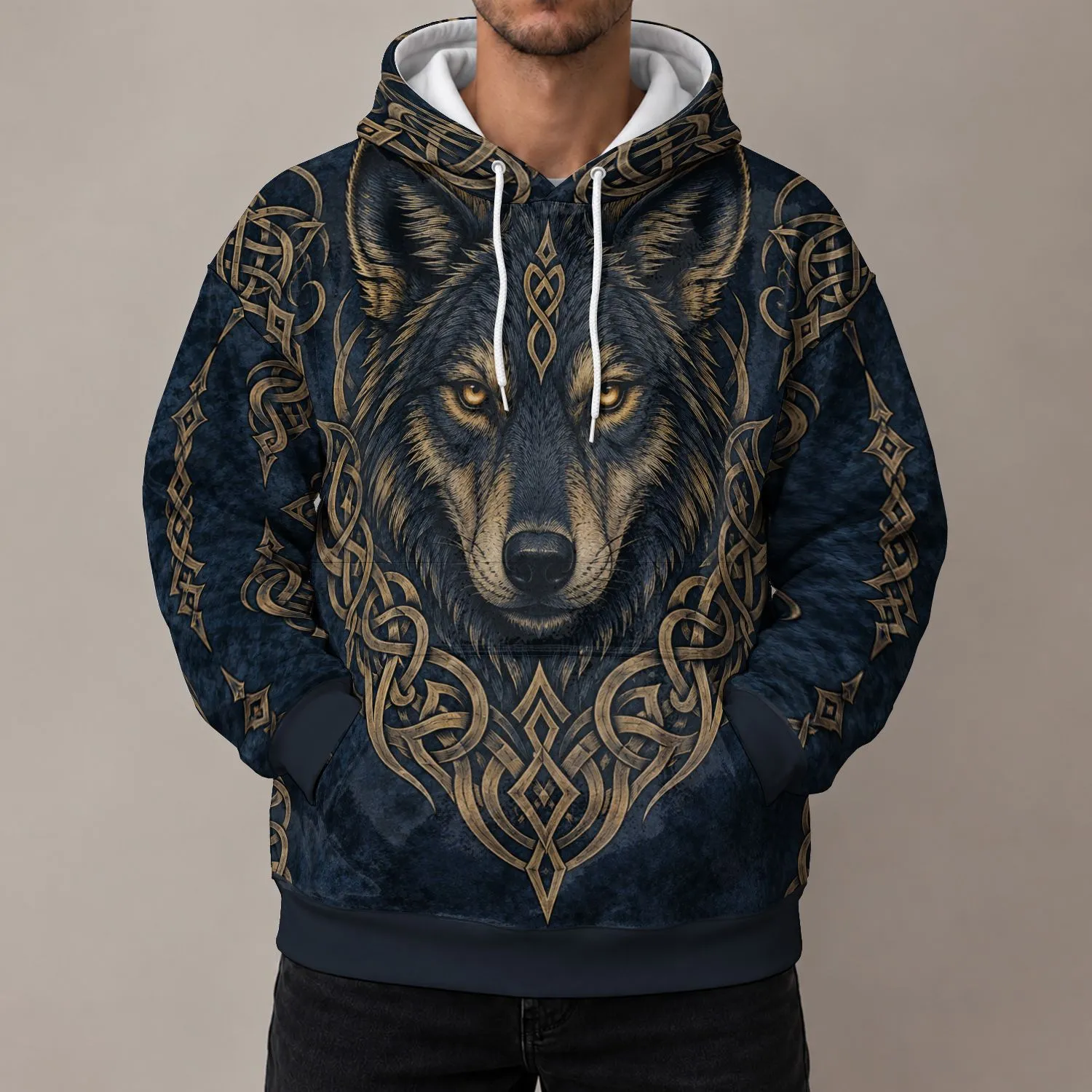 Norse Wolf Head Knotwork for Heritage Gatherings and Outdoor Adventures All-over Print Hoodie (Lightweight) - 1