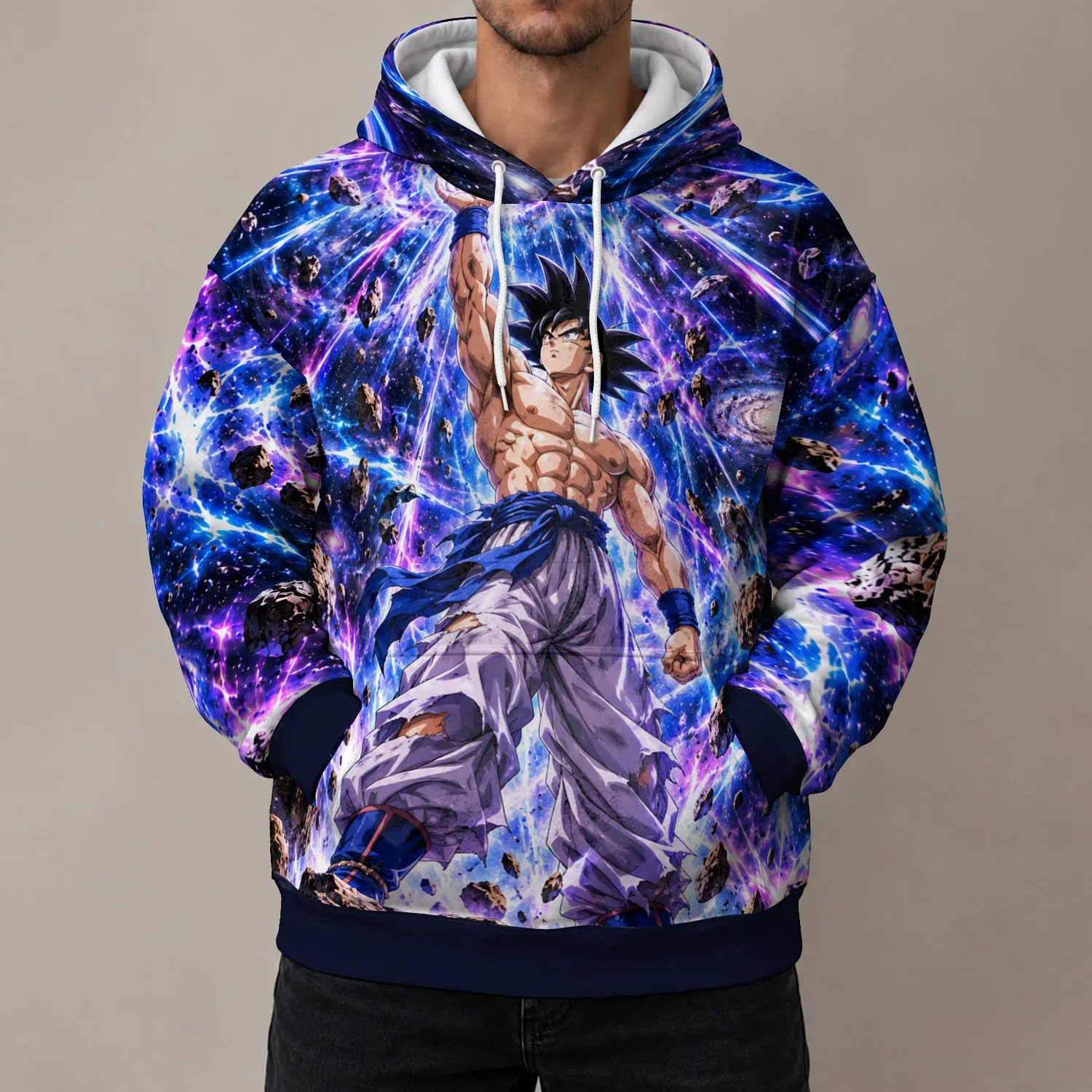 Silver-Haired Energy Warrior Cosmic Battle Scene for Anime Fans and Fantasy Collectors All-over Print Hoodie (Lightweight) - 1