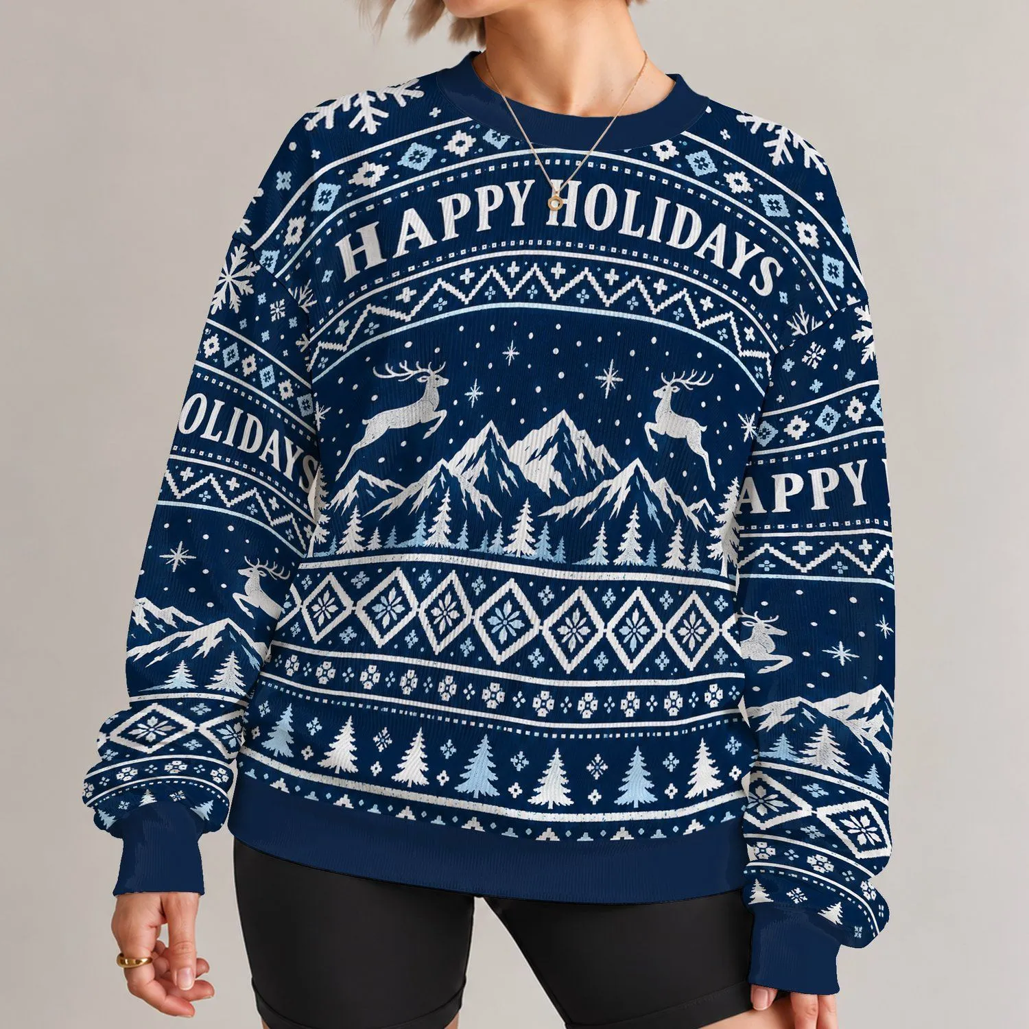 Snowflake Deer and Alpine Trees for Cozy Holiday Gatherings and Winter Weekends for Men All-over Print Knitted Sweater - 1