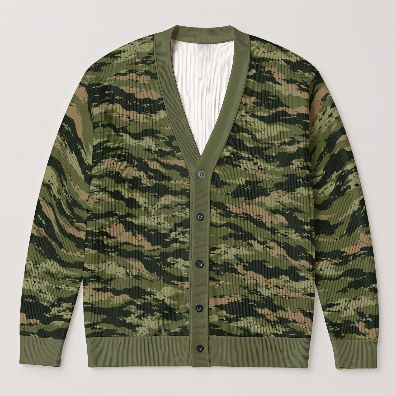 Retro Tiger Stripe Camo for Outdoor Commutes and Everyday Casual Wear All-over Print Knitted Cardigan - 1