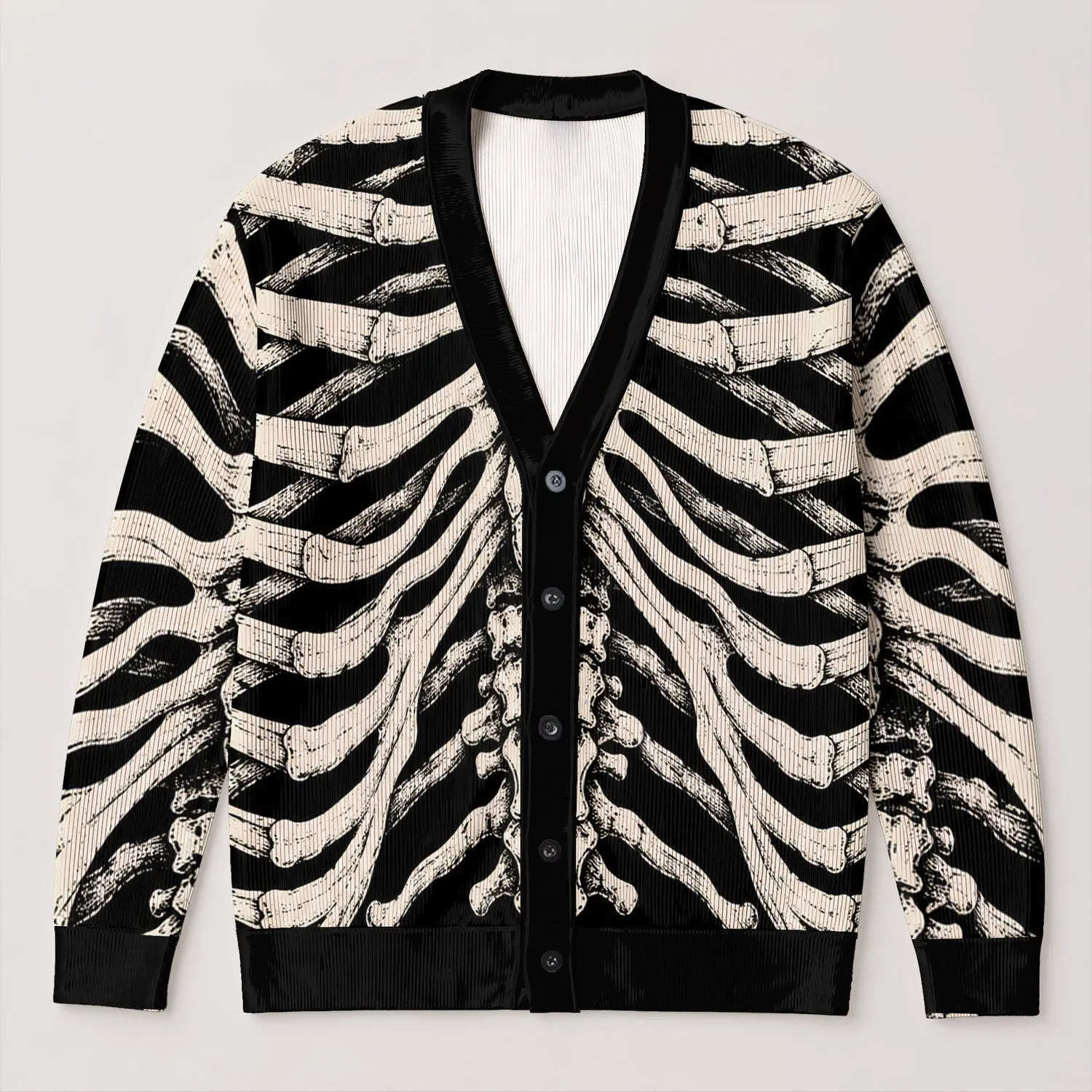 Anatomical Skeleton Rib Bones for Alternative Streetwear and Everyday Gothic Style All-over Print Knitted Cardigan - 1