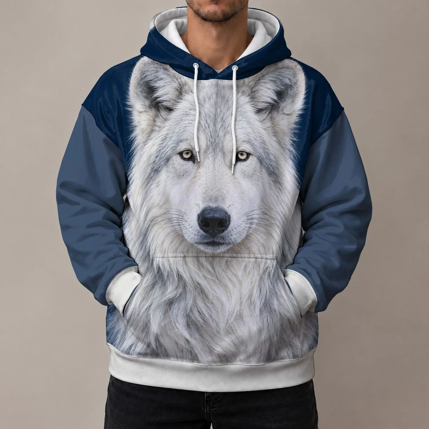 White Wolf Portrait for Outdoor Adventures and Everyday Casual Style All-over Print Hoodie (Lightweight) - 1