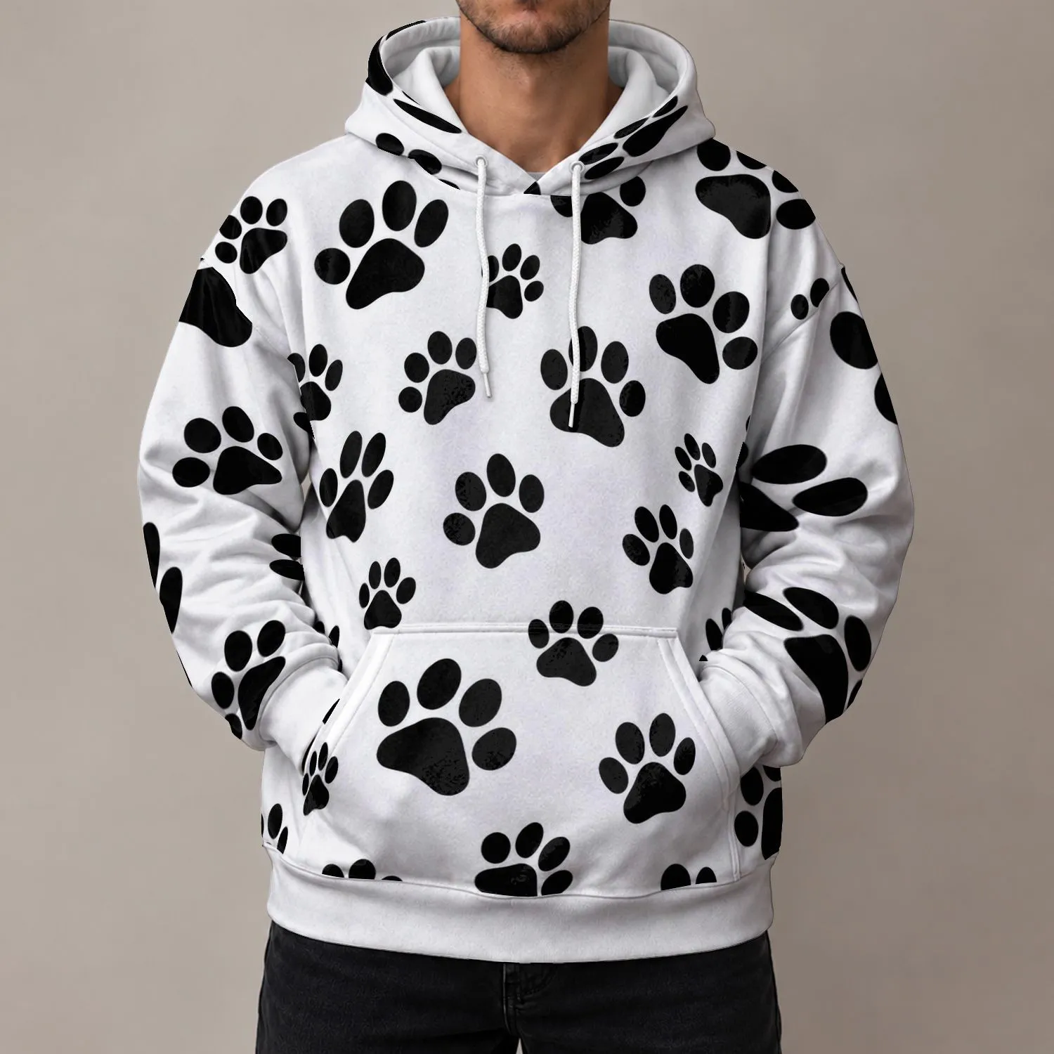 Bold Black Paw Prints for Everyday Dog Lovers, Pet Walks and Casual Weekend Style All-over Print Hoodie (Lightweight) - 1
