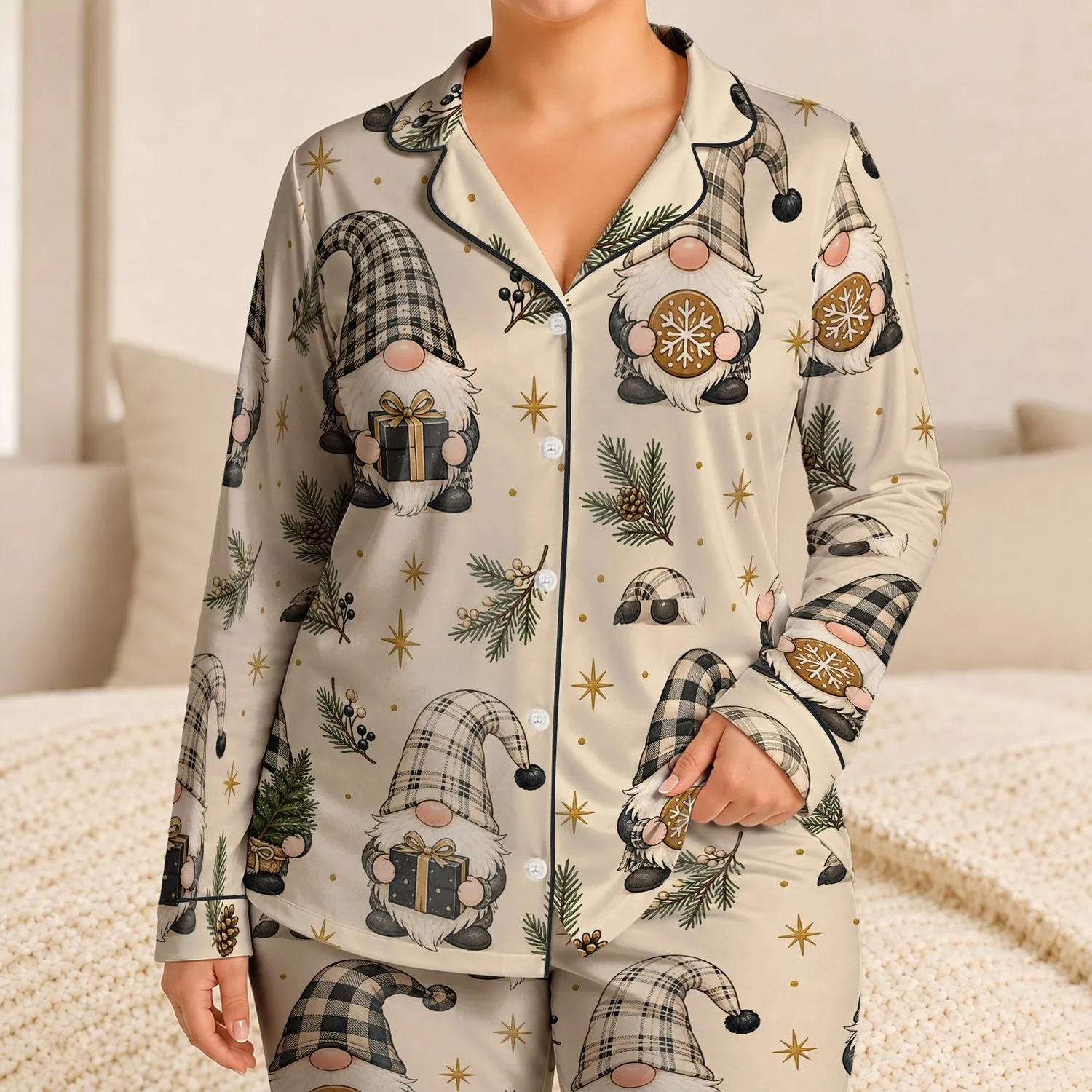 Christmas Gnome Holiday Loungewear for Cozy Winter Family Gifting and Bedtime Moments Satin Pajamas Set - 1