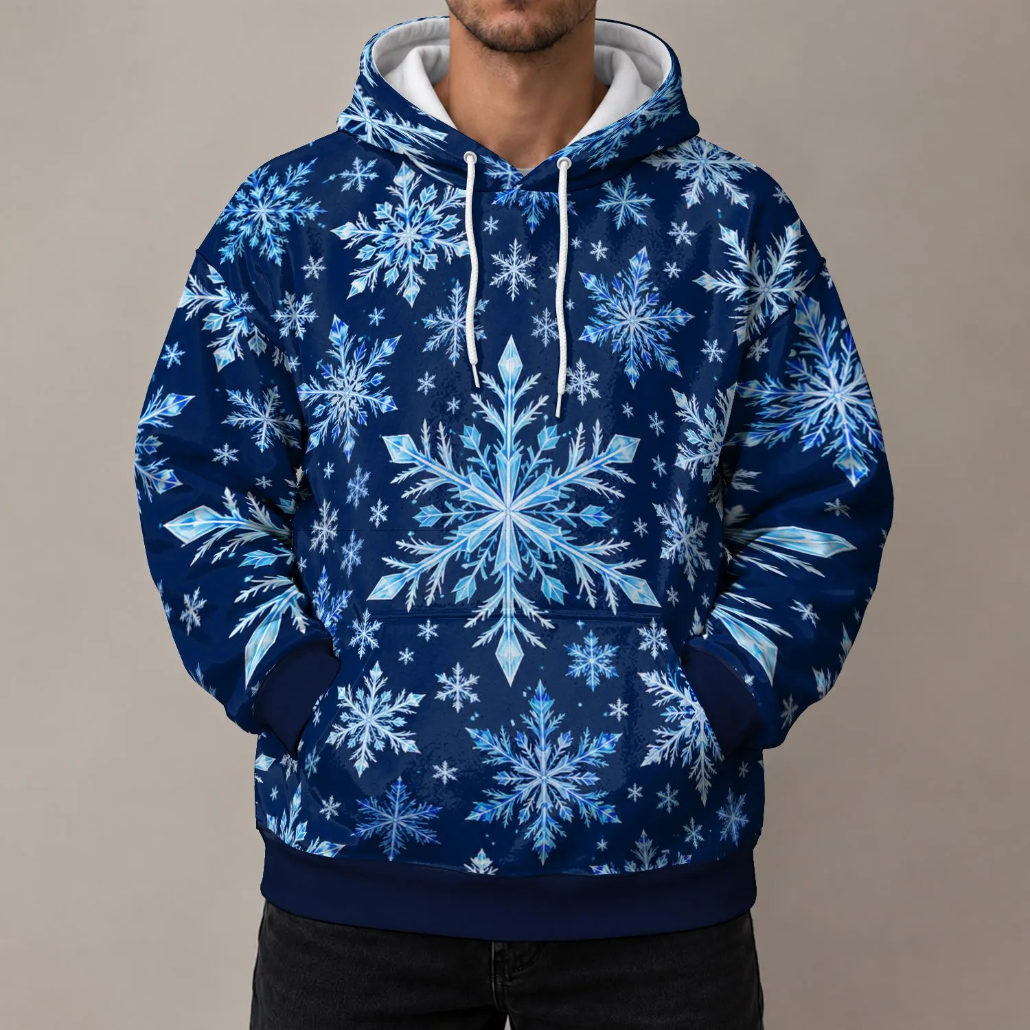 Blue And White Snowflakes For Crisp Winter Days And Cozy Cold-Weather Style All-over Print Hoodie (Lightweight) - 1