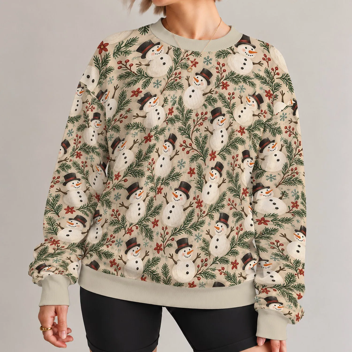 Snowman Evergreen Holiday Cheer for Cozy Winter Gatherings and Festive Seasonal Wear All-over Print Knitted Sweater - 1