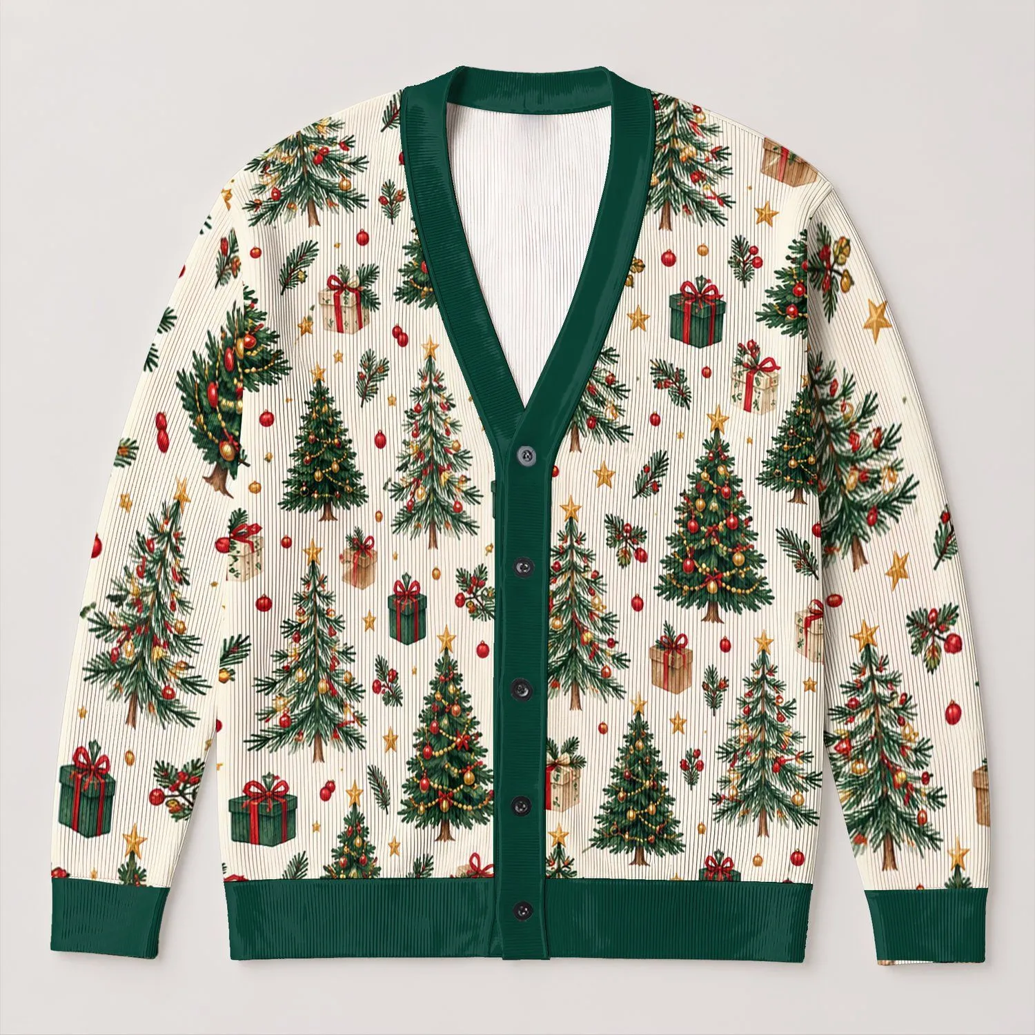 Christmas Trees and Gift Boxes for Holiday Gatherings and Cozy Winter Celebrations All-over Print Knitted Cardigan - 1
