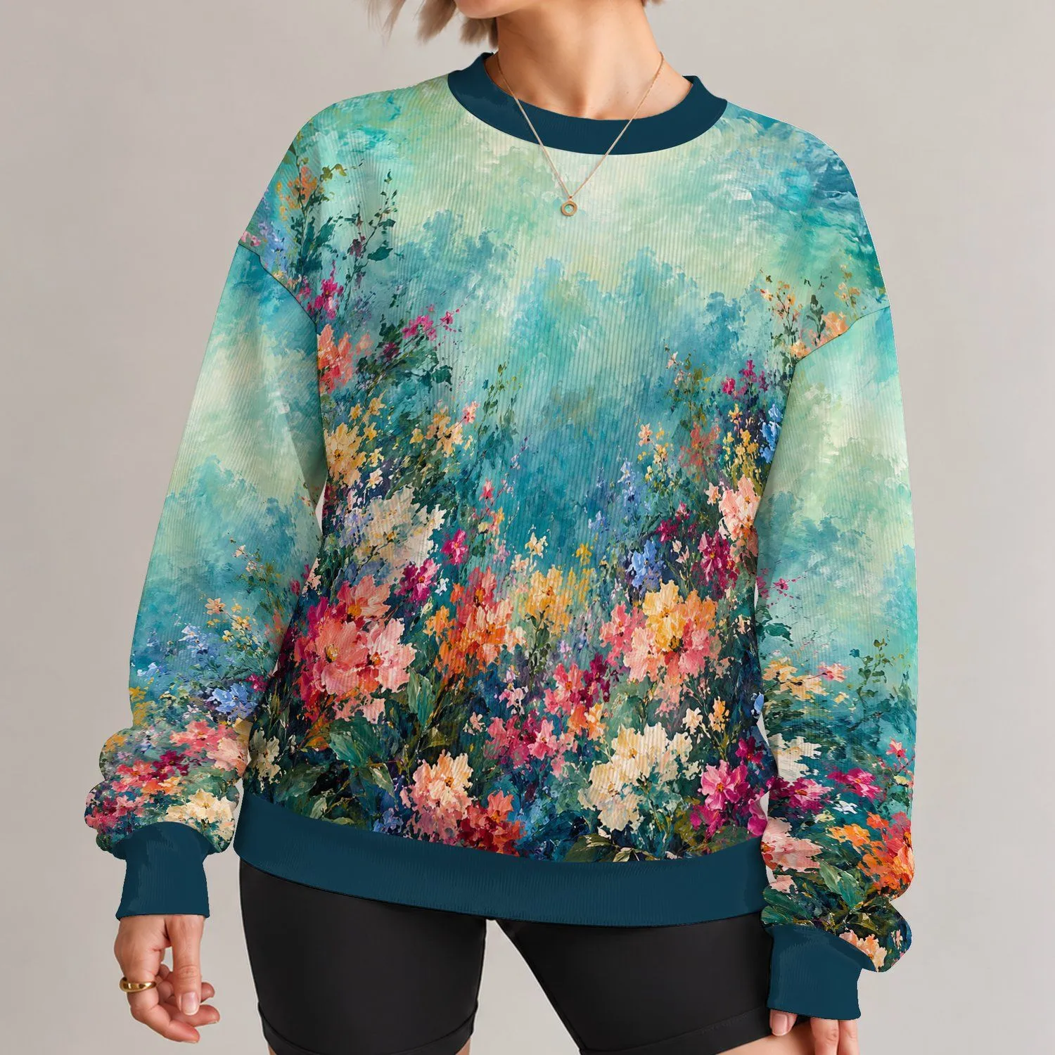 Aurora Wildflower Color For Cozy Winter Days And Artistic Everyday Wear All-over Print Knitted Sweater - 1