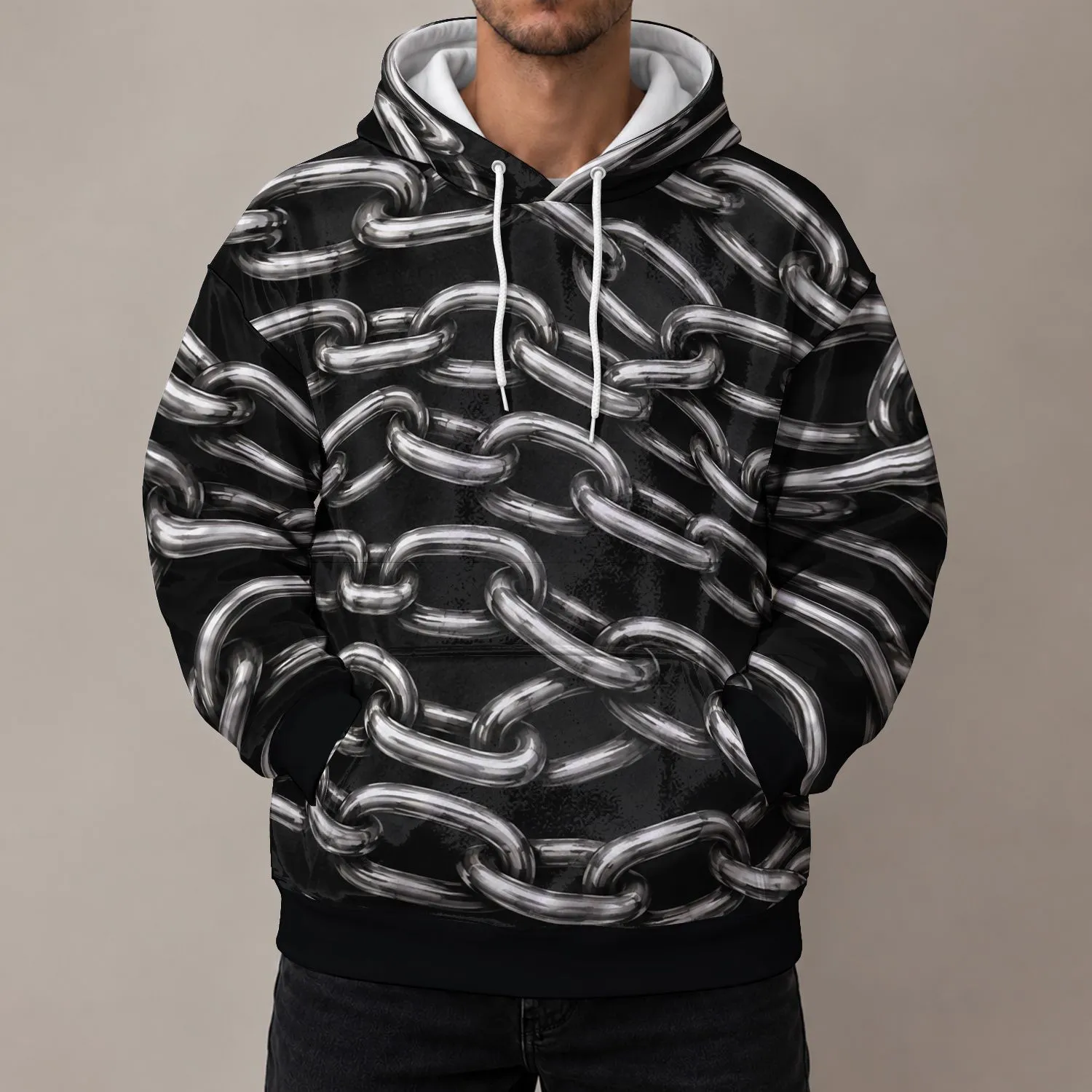 Polished Silver Chain Links for Bold Streetwear and Everyday Casual Style All Year All-over Print Hoodie (Lightweight) - 1