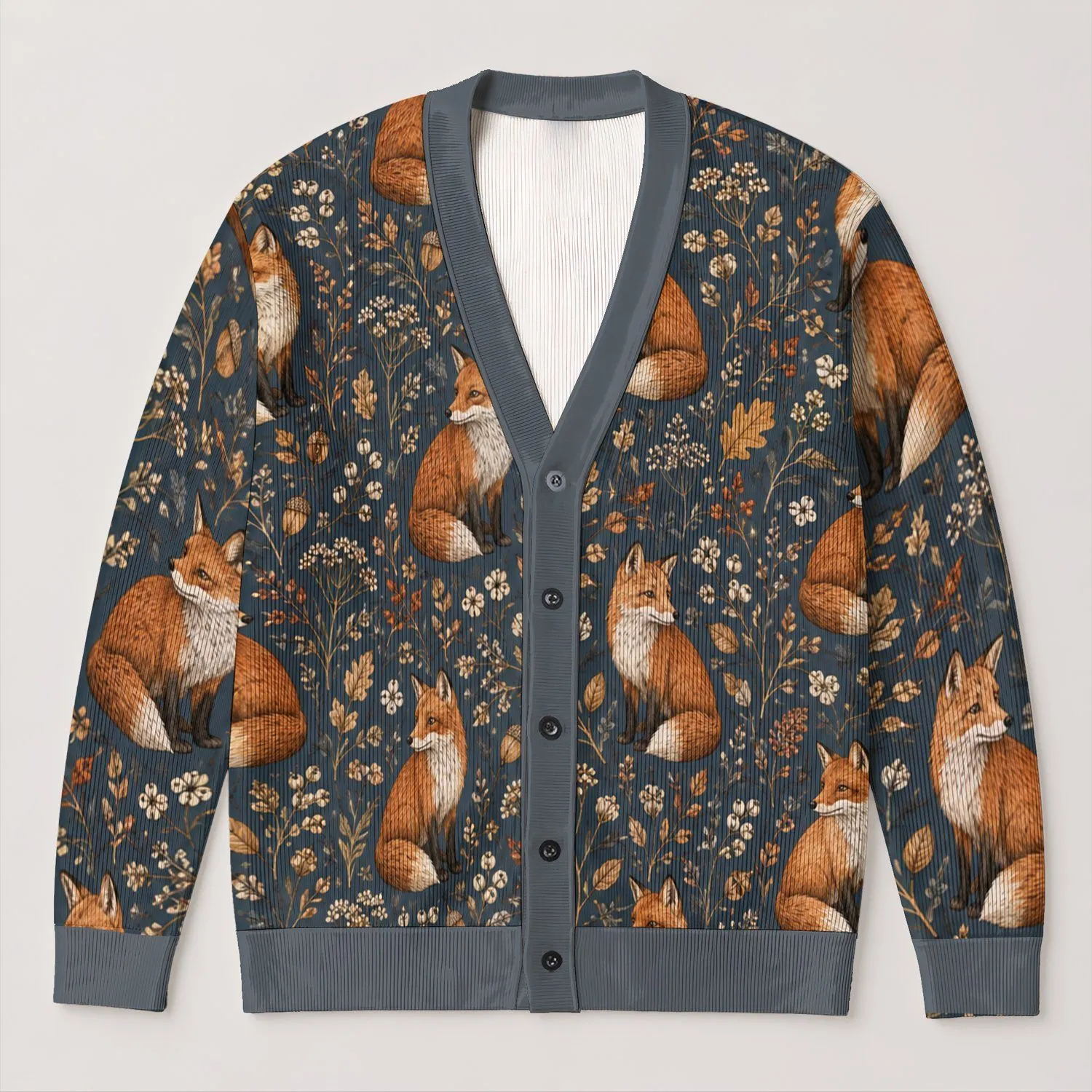 Golden Foxes and Autumn Foliage for Cozy Woodland Layering, Weekend Nature Lovers All-over Print Knitted Cardigan - 1