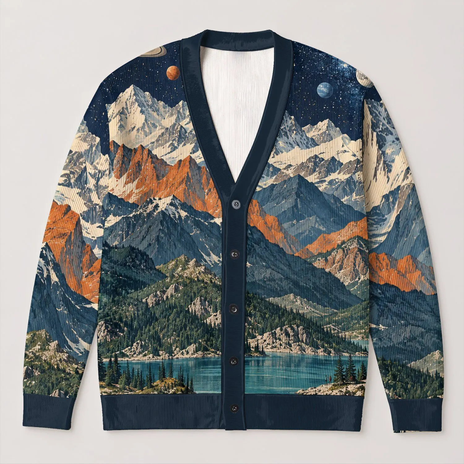 Cosmic Mountain Landscape For Relaxed Layering And Stargazing Weekends For Women All-over Print Knitted Cardigan - 1
