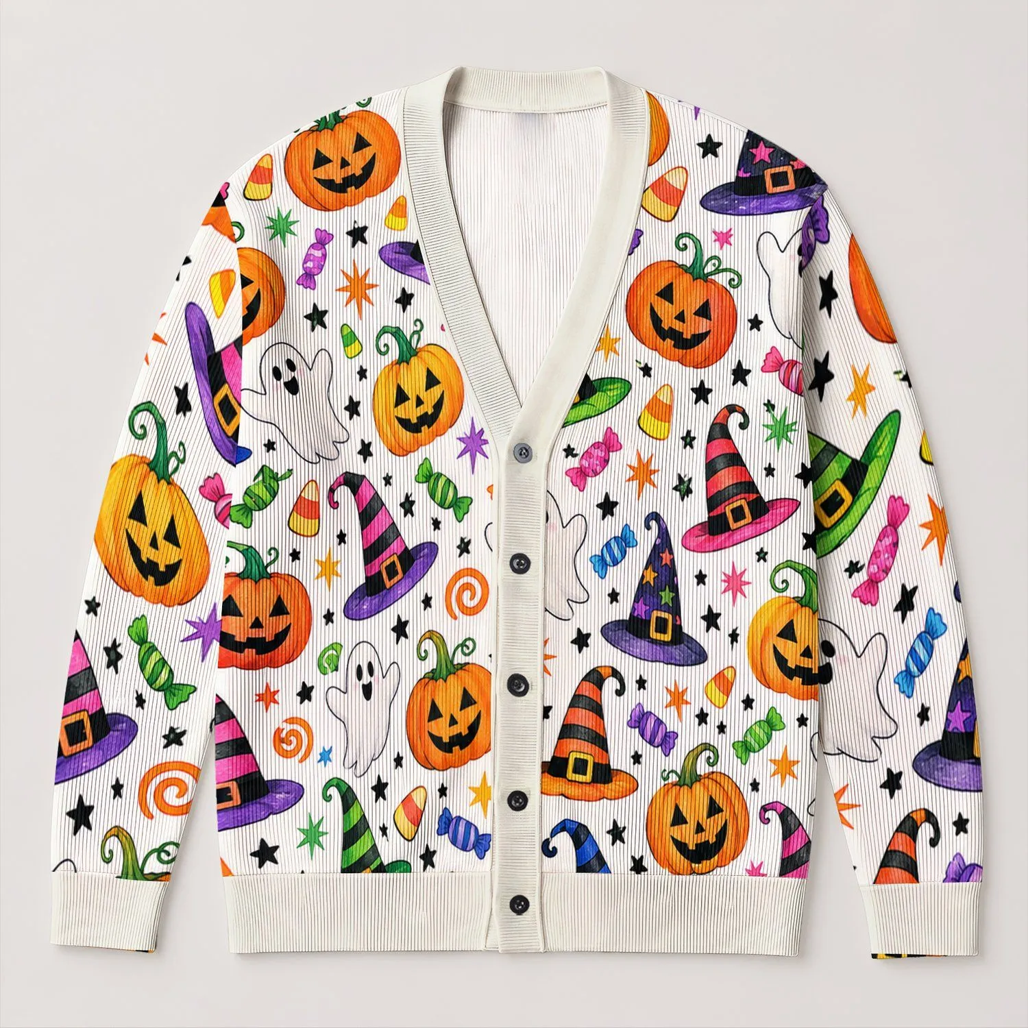 Rainbow Halloween Pumpkins And Witch Hats For Festive Autumn Gatherings For Women All-over Print Knitted Cardigan - 1