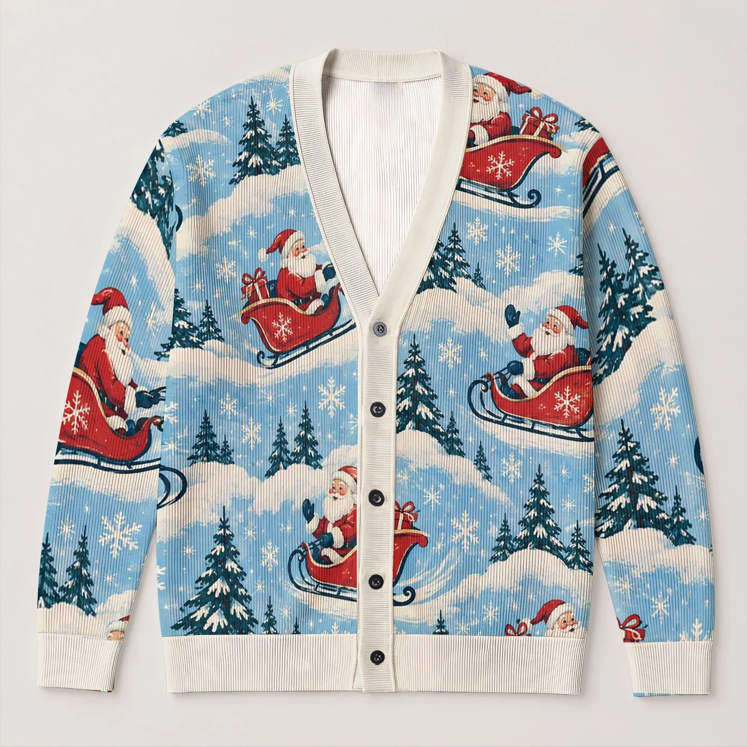 Santa Sleigh Holiday Cheer for Festive Winter Gatherings and Cozy Everyday Style for Women All-over Print Knitted Cardigan - 1