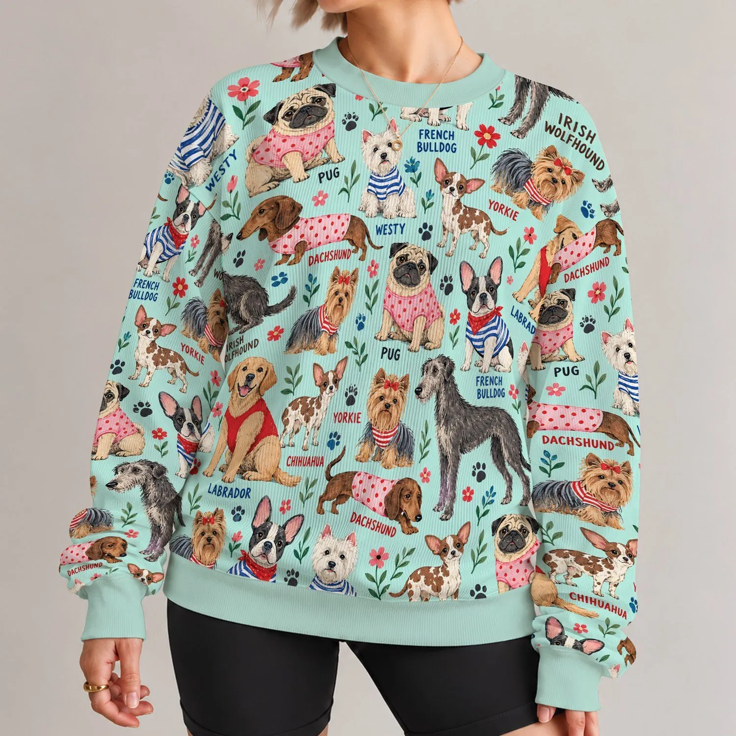 Playful Illustrated Dogs for Casual Autumn Outings and Everyday Wear All-over Print Knitted Sweater - 1