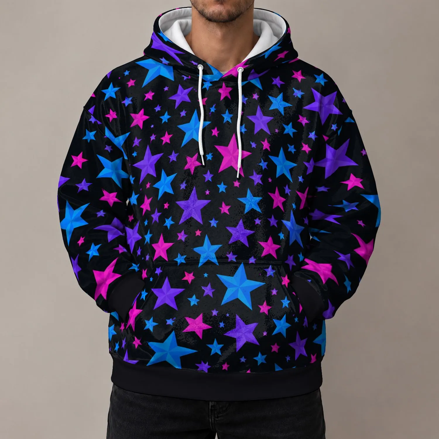 Purple Blue And Pink Stars For Everyday Streetwear And Casual Outings All-over Print Hoodie (Lightweight) - 1