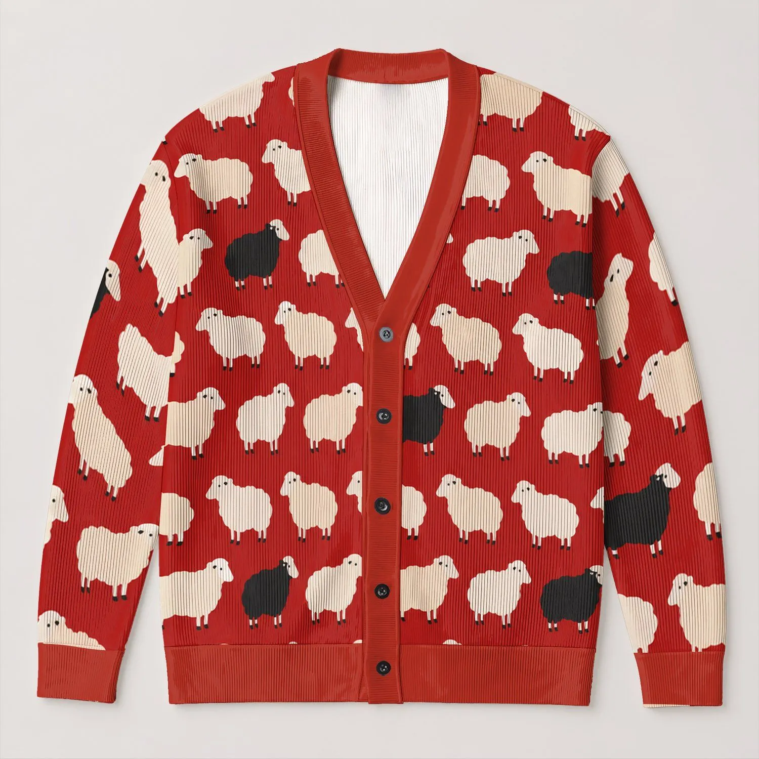 Cream Sheep Motif For Cozy Rural Layering, Casual Country Style For Women And Farmers All-over Print Knitted Cardigan - 1