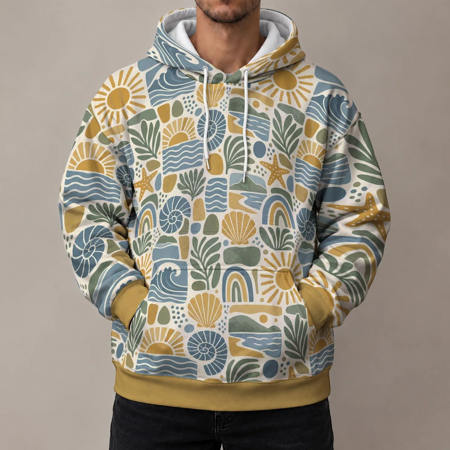 Warm Coastal Sun And Ocean Motifs For Relaxed Everyday Streetwear And Beachside Style All-over Print Hoodie (Lightweight) - 1