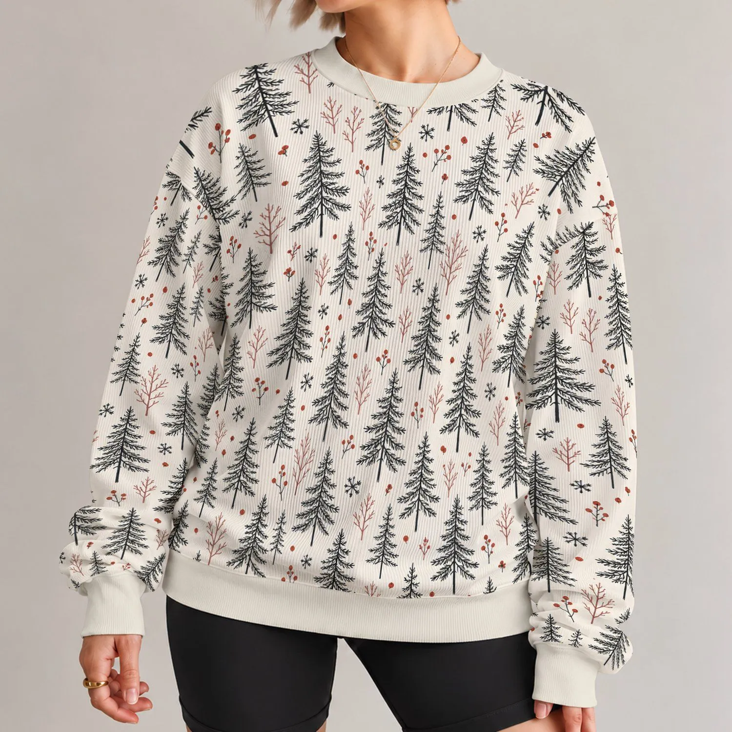 Evergreen Tree Motifs for Calm Woodland Weekends and Everyday Nature Lovers All-over Print Knitted Sweater - 1