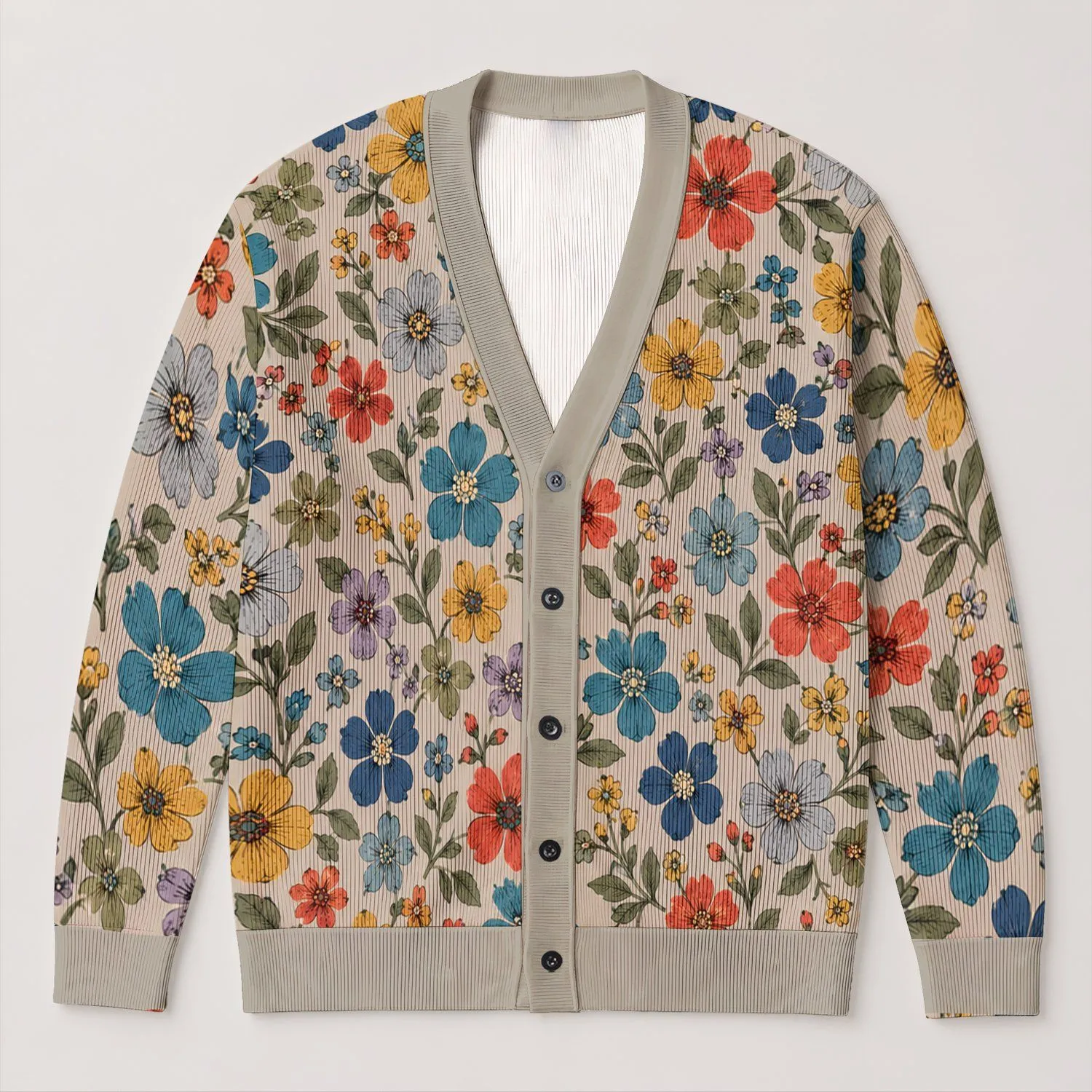 Colorful Wildflower Blossoms For Casual Elegance And Everyday Layering, Women’s Style All-over Print Knitted Cardigan - 1
