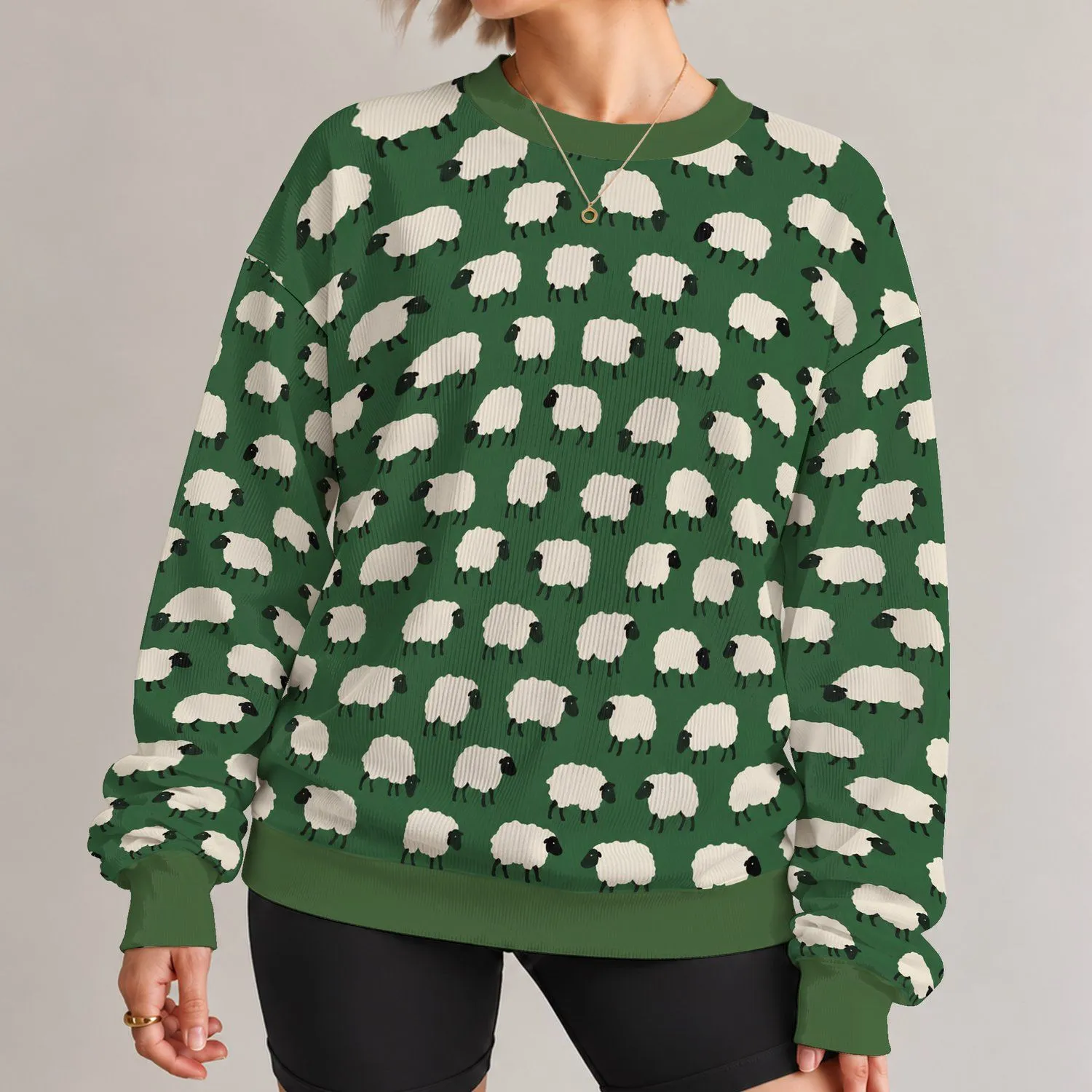 Cream Sheep Herd Motif For Cozy Farmhouse Weekends And Countryside Casual Style All-over Print Knitted Sweater - 1