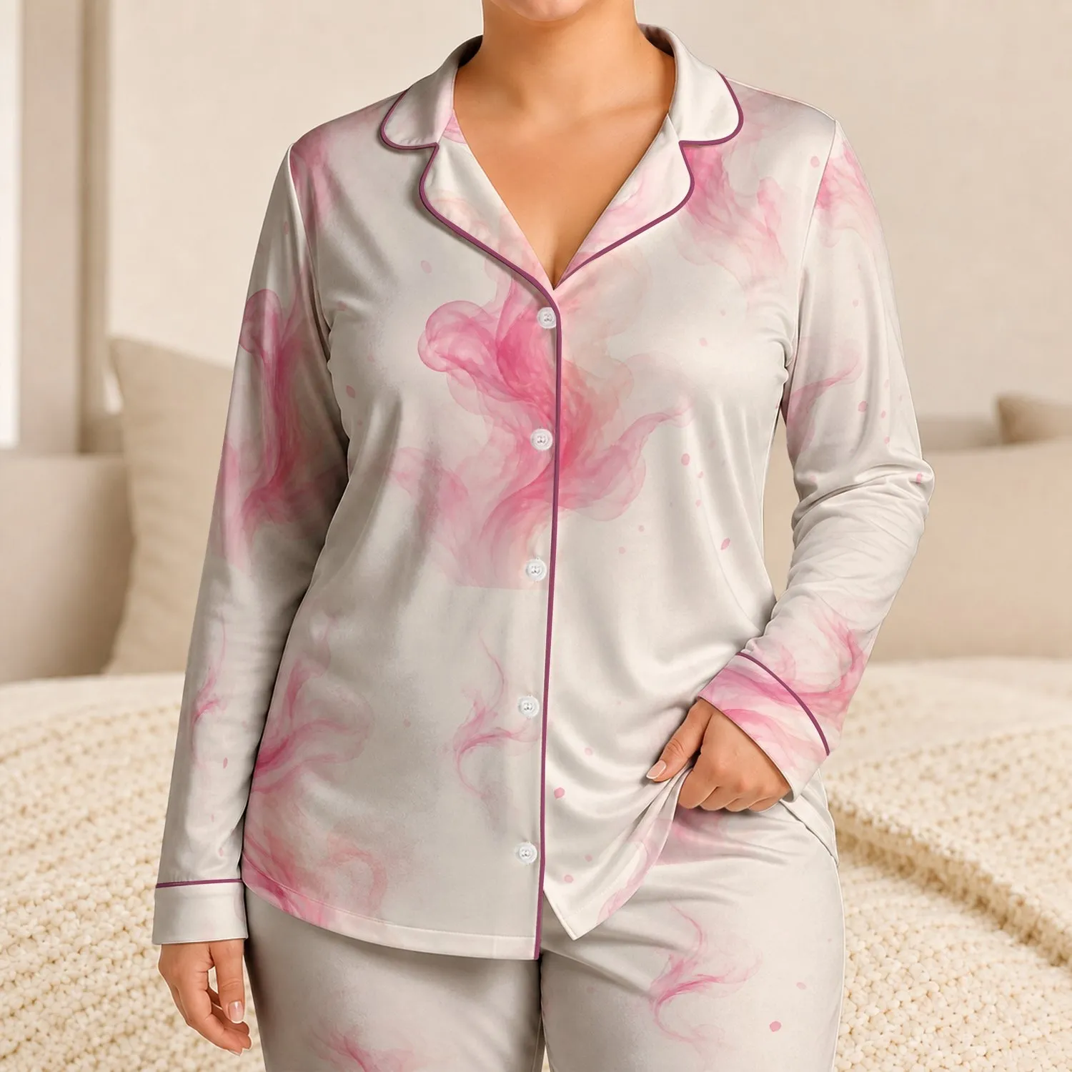 Ivory Smoke Plume Home Comfort for Cozy Evenings, Relaxed Mornings, and Gifts for Her Satin Pajamas Set - 1