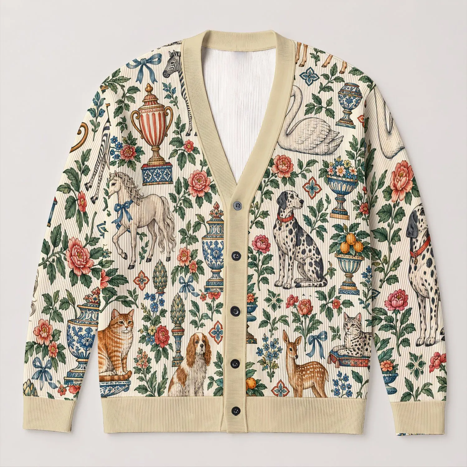 Vintage Animal Menagerie for Casual Park Days and Eclectic Everyday Layering Style All-over Print Knitted Cardigan - 1
