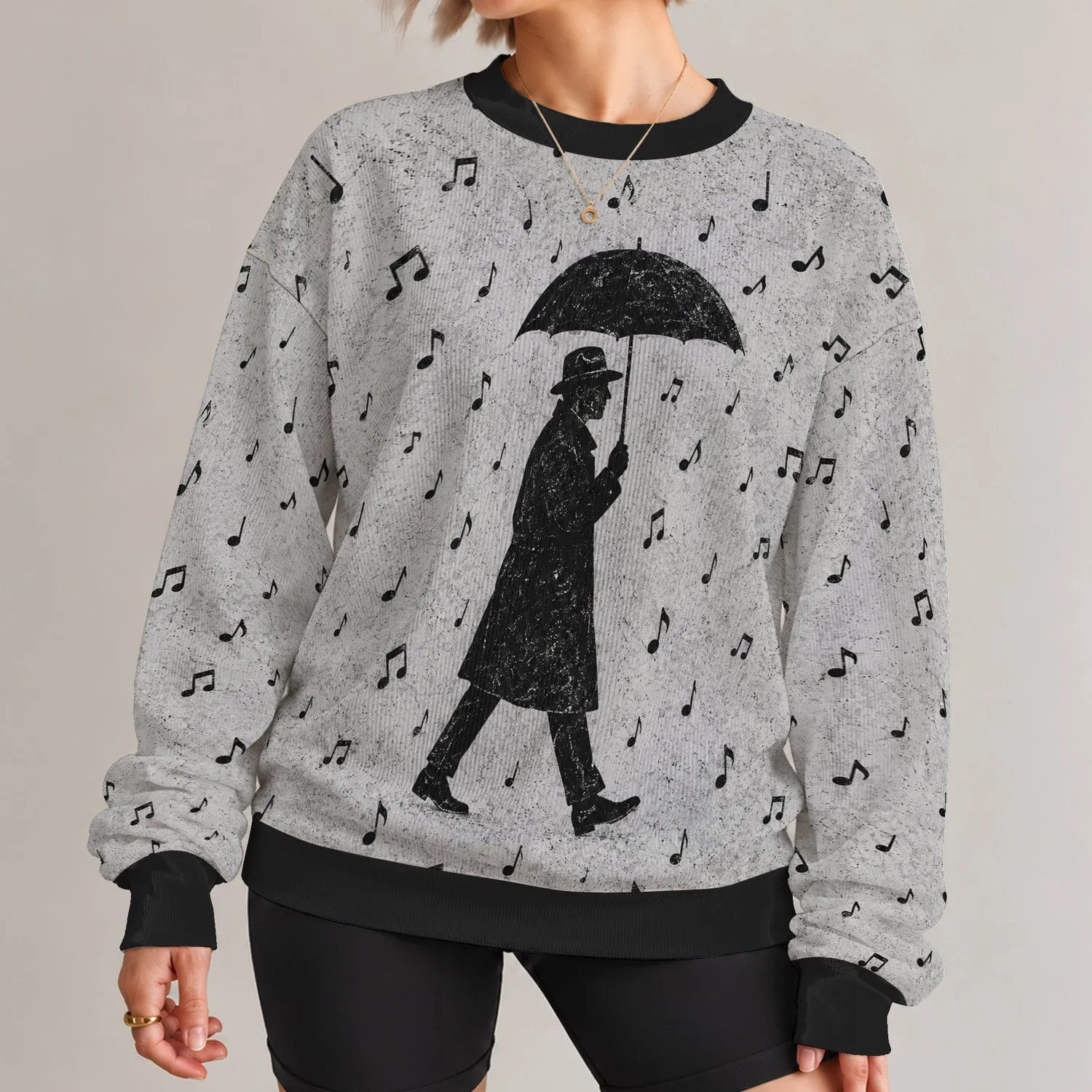 Umbrella Walker And Musical Notes For Music Lovers And Creative Everyday Style All-over Print Knitted Sweater - 1