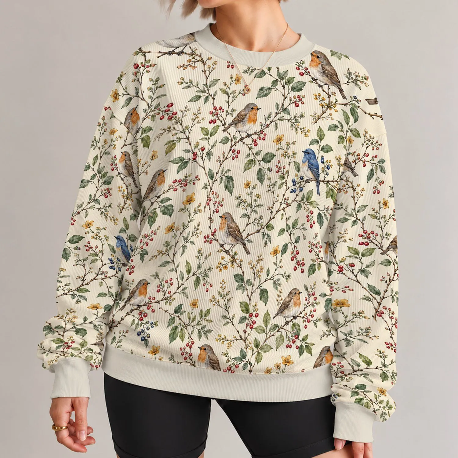 Songbirds And Botanical Sprigs For Quiet Garden Days And Nature-Loving Weekends Outdoors All-over Print Knitted Sweater - 1