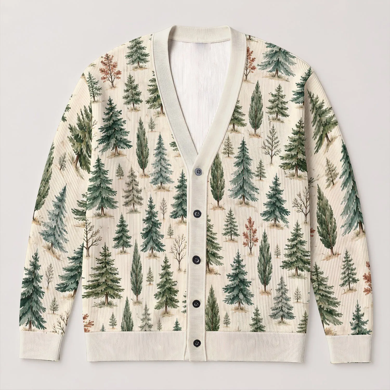 Watercolor Pine Tree Woodland Style for Cozy Winter Layering Women and Nature Lovers All-over Print Knitted Cardigan - 1