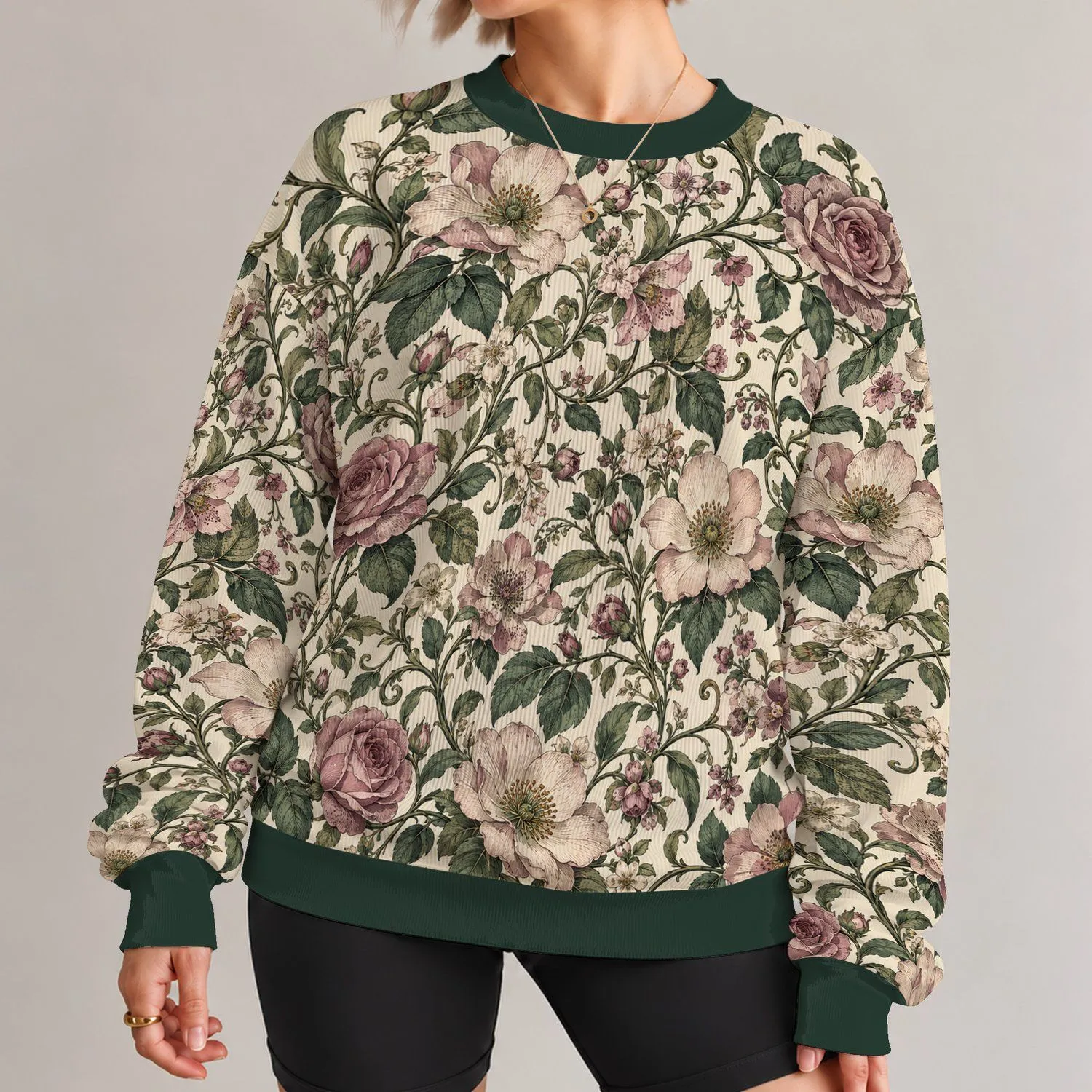 Ivory Botanical Roses And Vines For Romantic Garden Gatherings And Everyday Wear All-over Print Knitted Sweater - 1