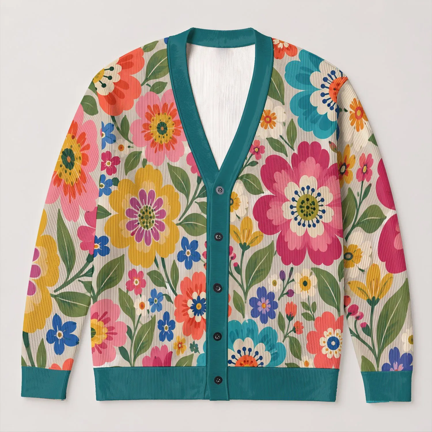 Colorful Floral Blooms and Garden Hues for Casual Layering and Everyday Style for Women All-over Print Knitted Cardigan - 1