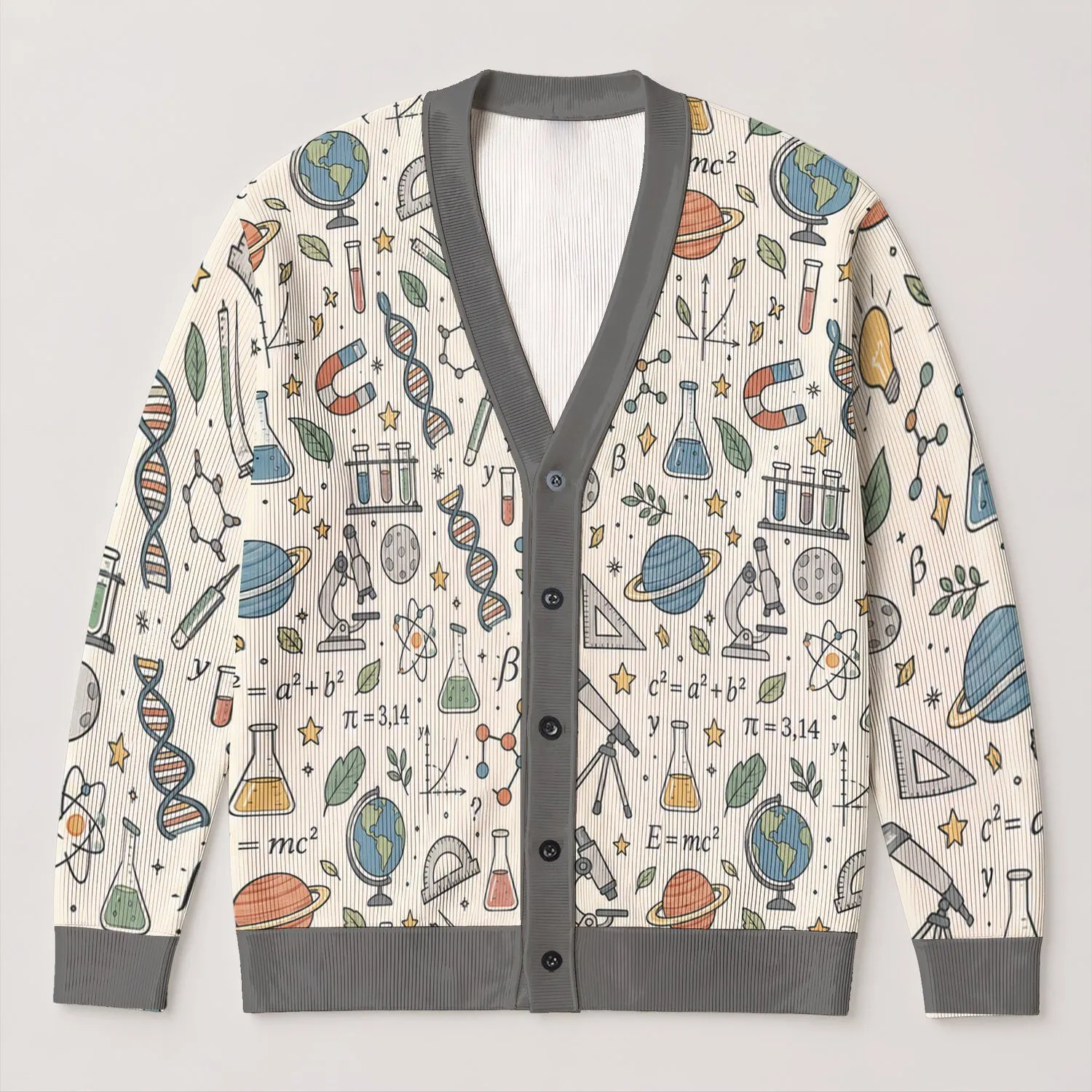 STEM Science Icons for Everyday Learning and Casual Layering, Gift for Curious Women All-over Print Knitted Cardigan - 1