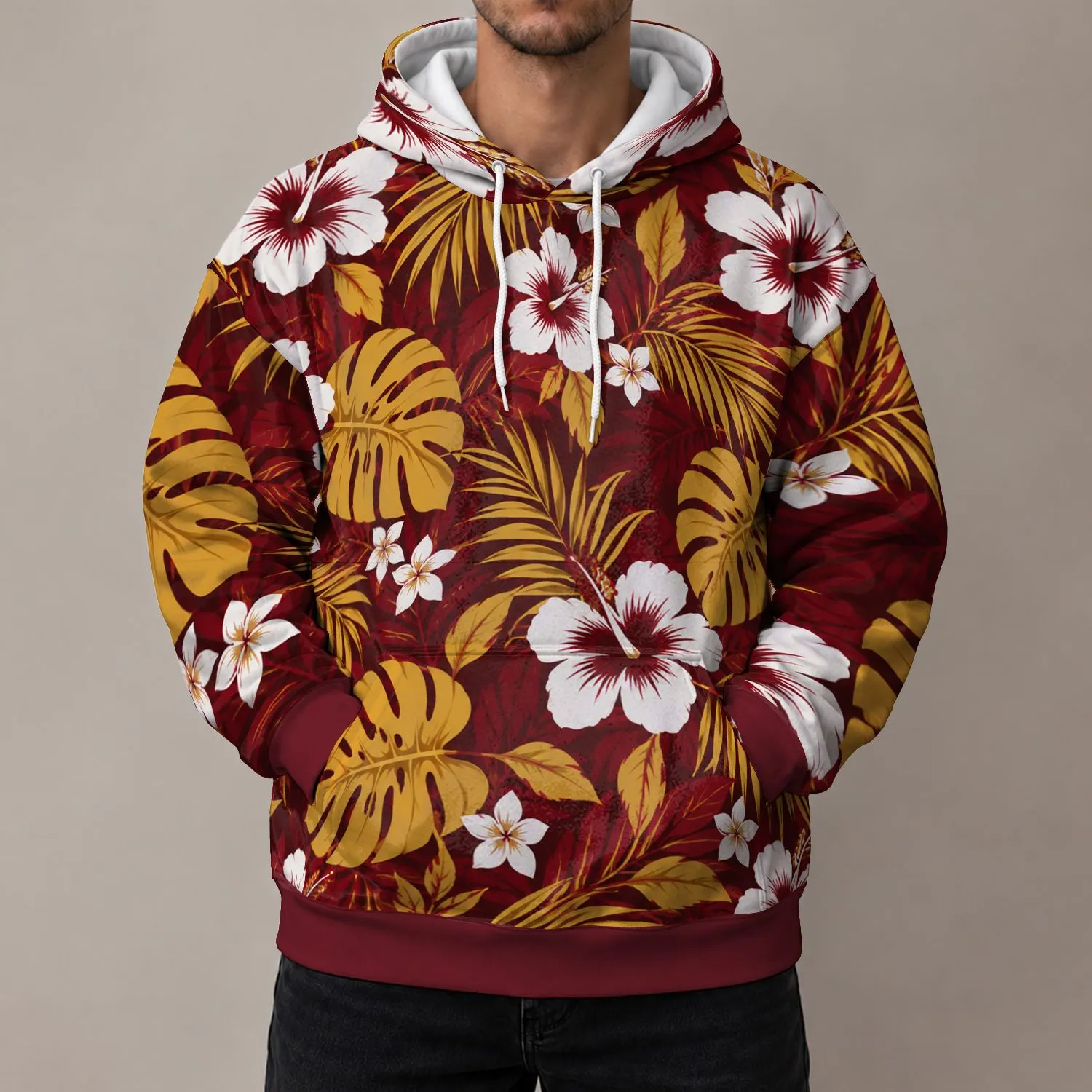 Tropical Hibiscus And Monstera Leaves For Beach Getaways And Relaxed Summer Travel All-over Print Hoodie (Lightweight) - 1