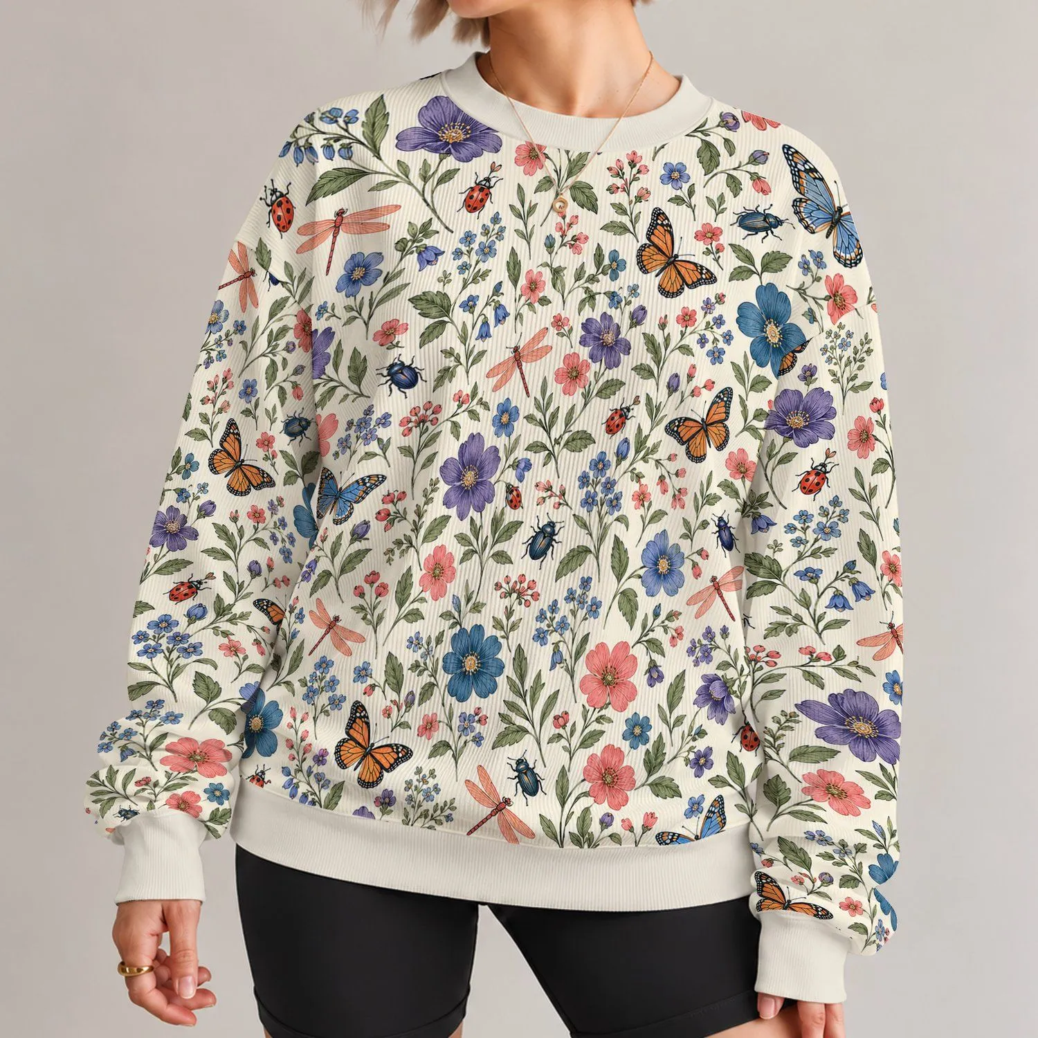 Wildflowers, Butterflies and Garden Insects for Cozy Autumn Days and Nature Lovers All-over Print Knitted Sweater - 1