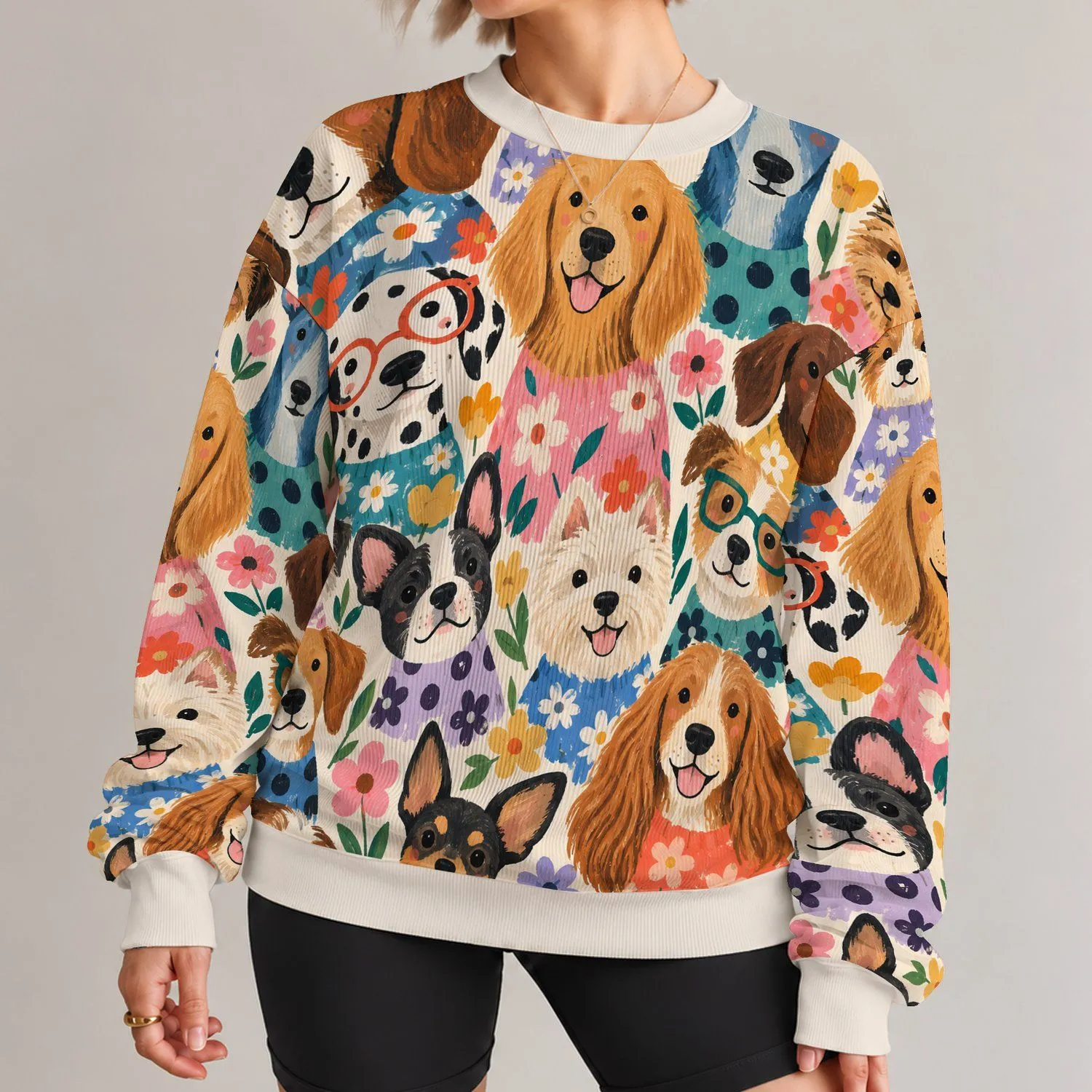 Whimsical Cartoon Dog Portraits for Playful Everyday Style and Colorful Casual Outings All-over Print Knitted Sweater - 1