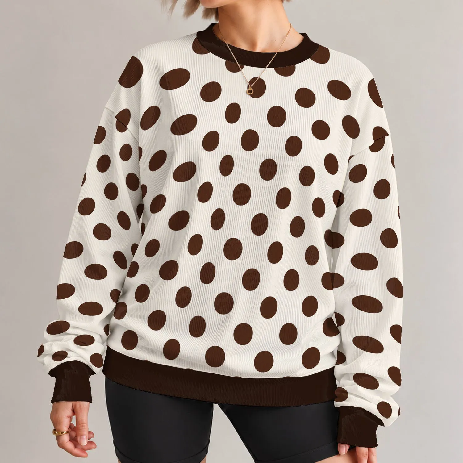 Classic Dark Polka Dot Elegance for Chic Everyday Outings, Brunch, and Office Wear All-over Print Knitted Sweater - 1