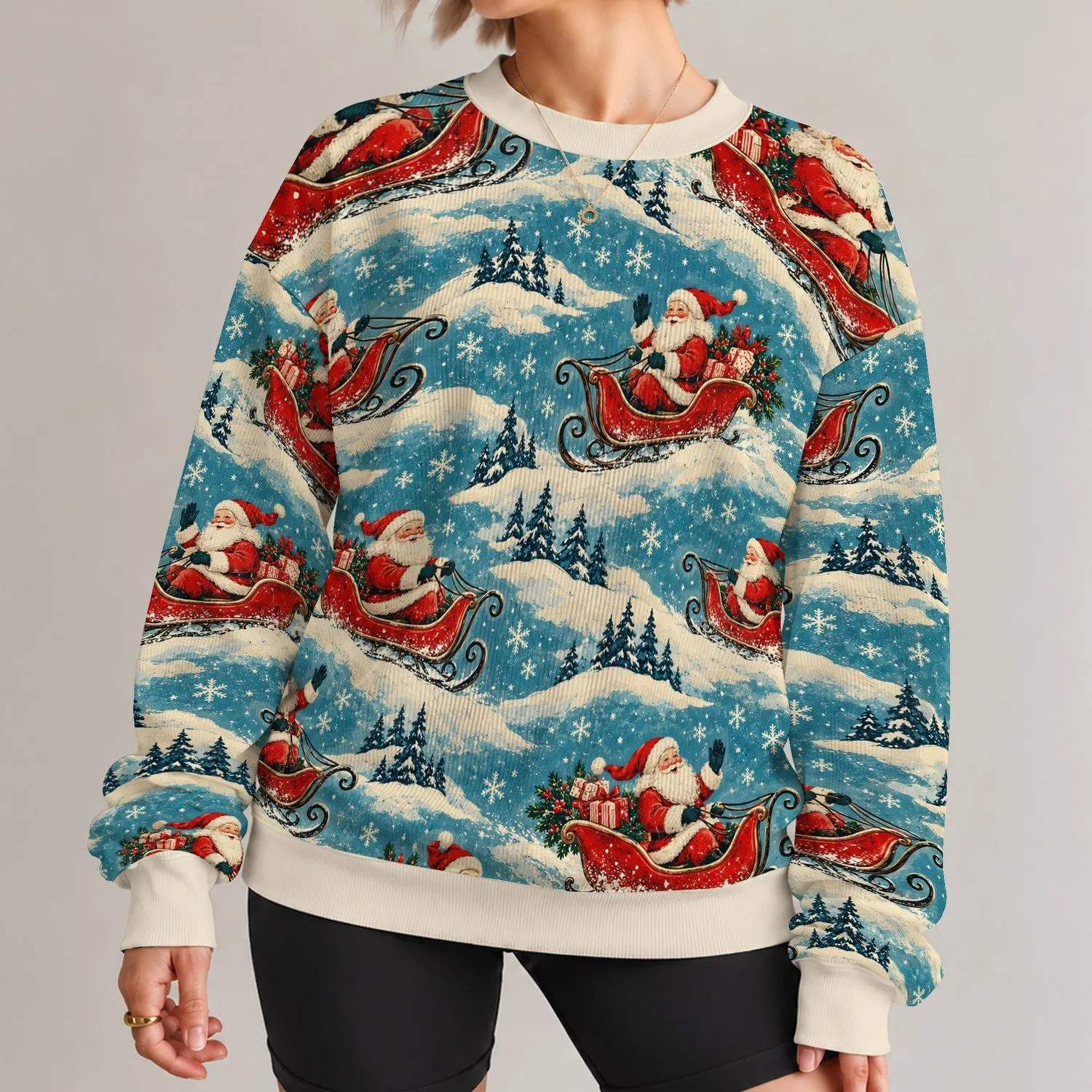 Vintage Santa Sleigh Scenes for Festive Holiday Gatherings and Cozy Seasonal Celebrations All-over Print Knitted Sweater - 1