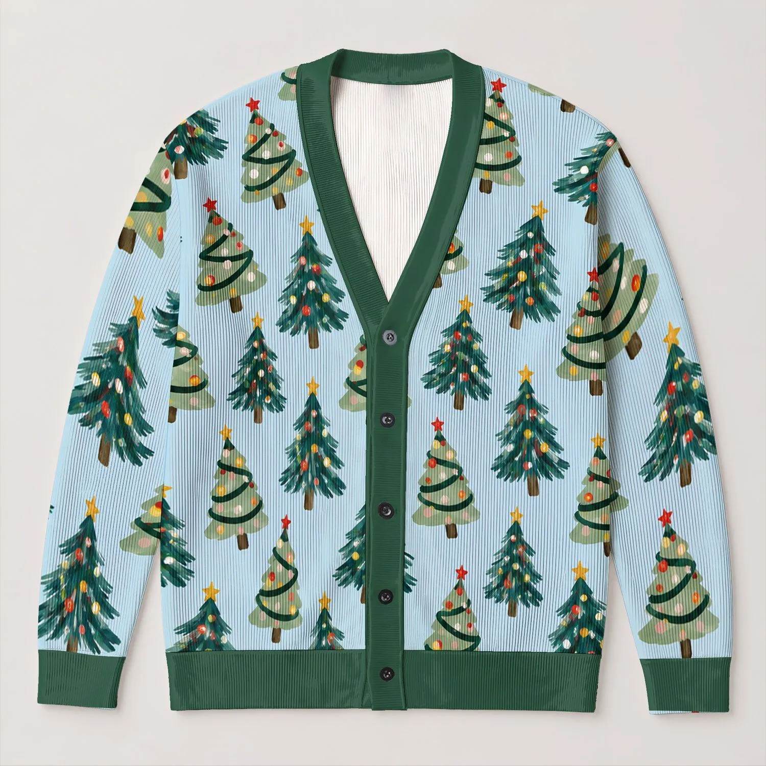 Festive Christmas Tree Motifs For Cozy Winter Layering And Vacation Holiday Style All-over Print Knitted Cardigan - 1