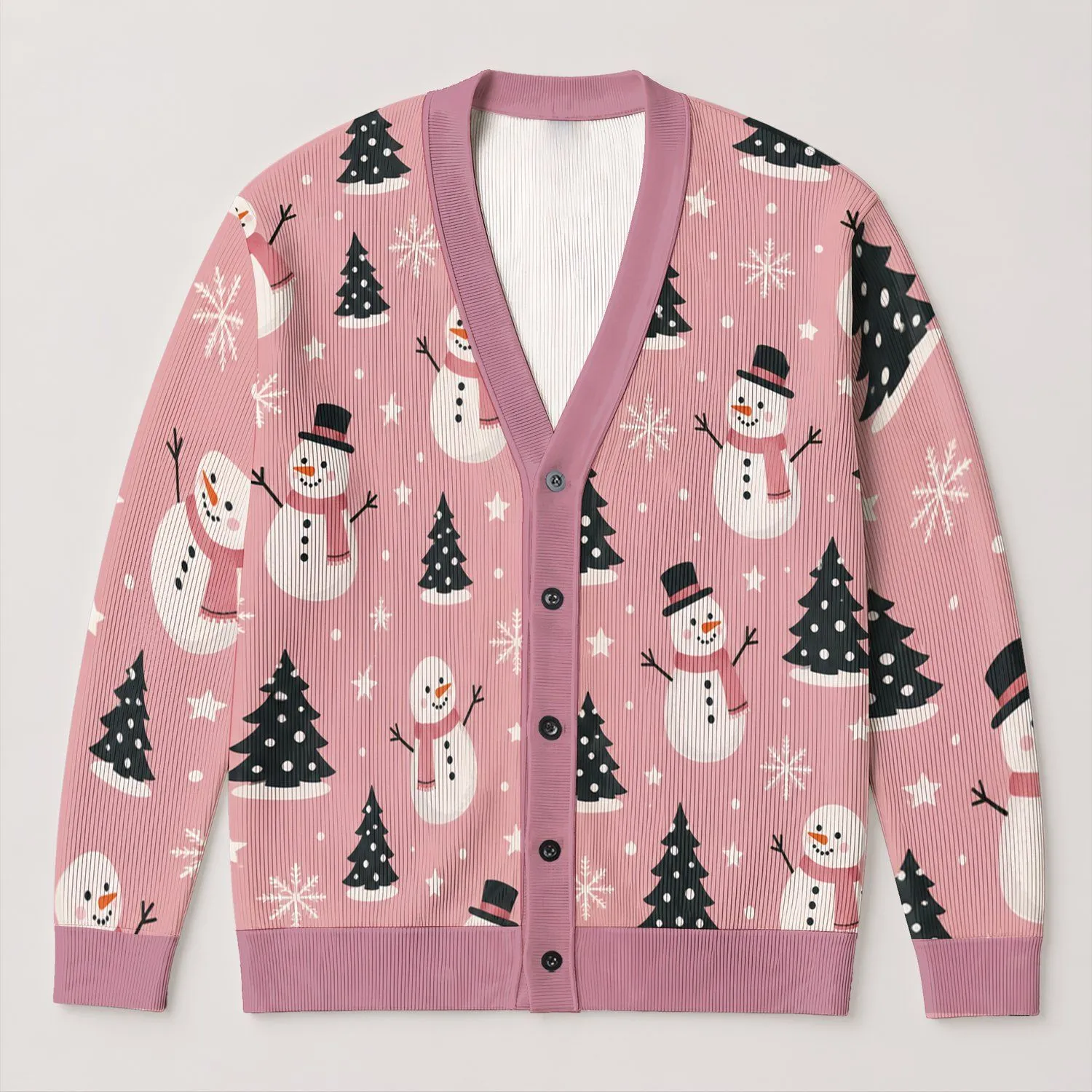 Snowman and Evergreen Trees for Cozy Holiday Gatherings, Women's Winter Cheer Style All-over Print Knitted Cardigan - 1