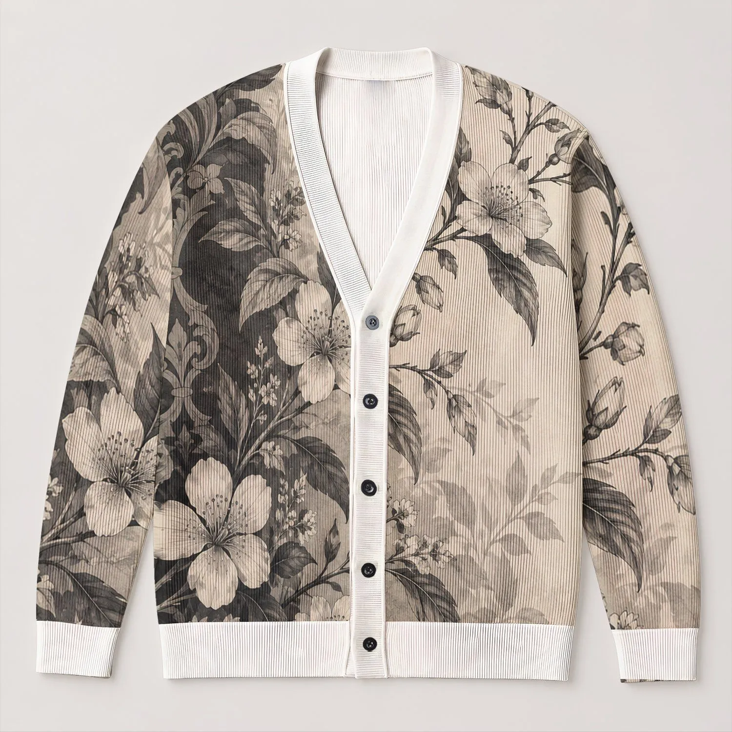Botanical Floral Vine Women's Elegant Layering Style for Everyday Casual Outfits All-over Print Knitted Cardigan - 1