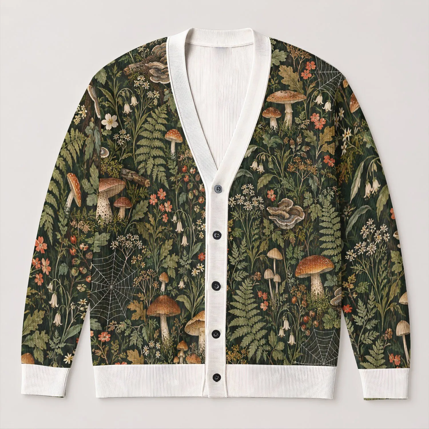Woodland Mushroom Spiderweb Garden For Relaxed Everyday Layering Men's Casual Style All-over Print Knitted Cardigan - 1