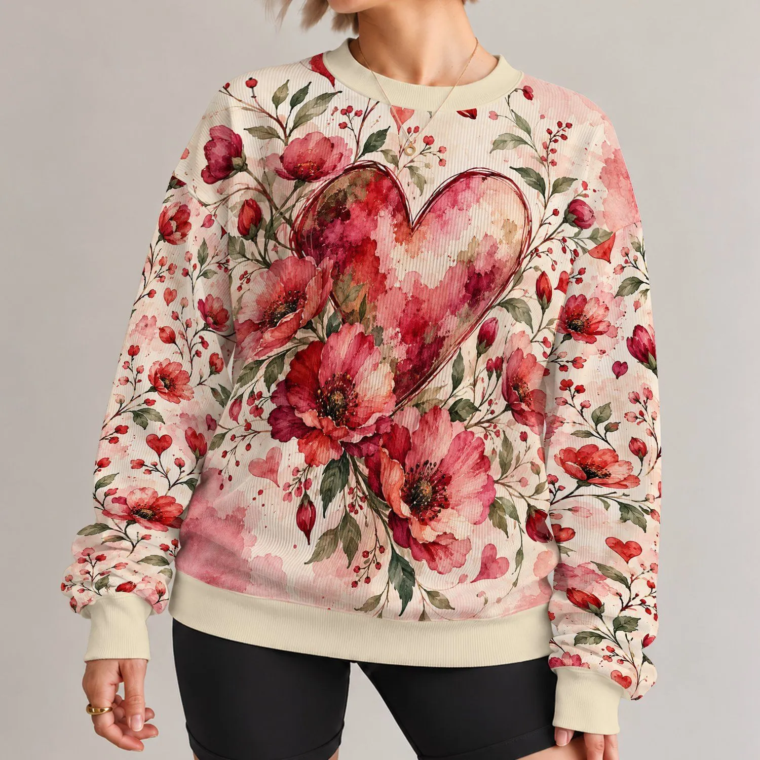 Watercolor Heart And Wildflowers For Romantic Everyday Style And Springtime Outings All-over Print Knitted Sweater - 1