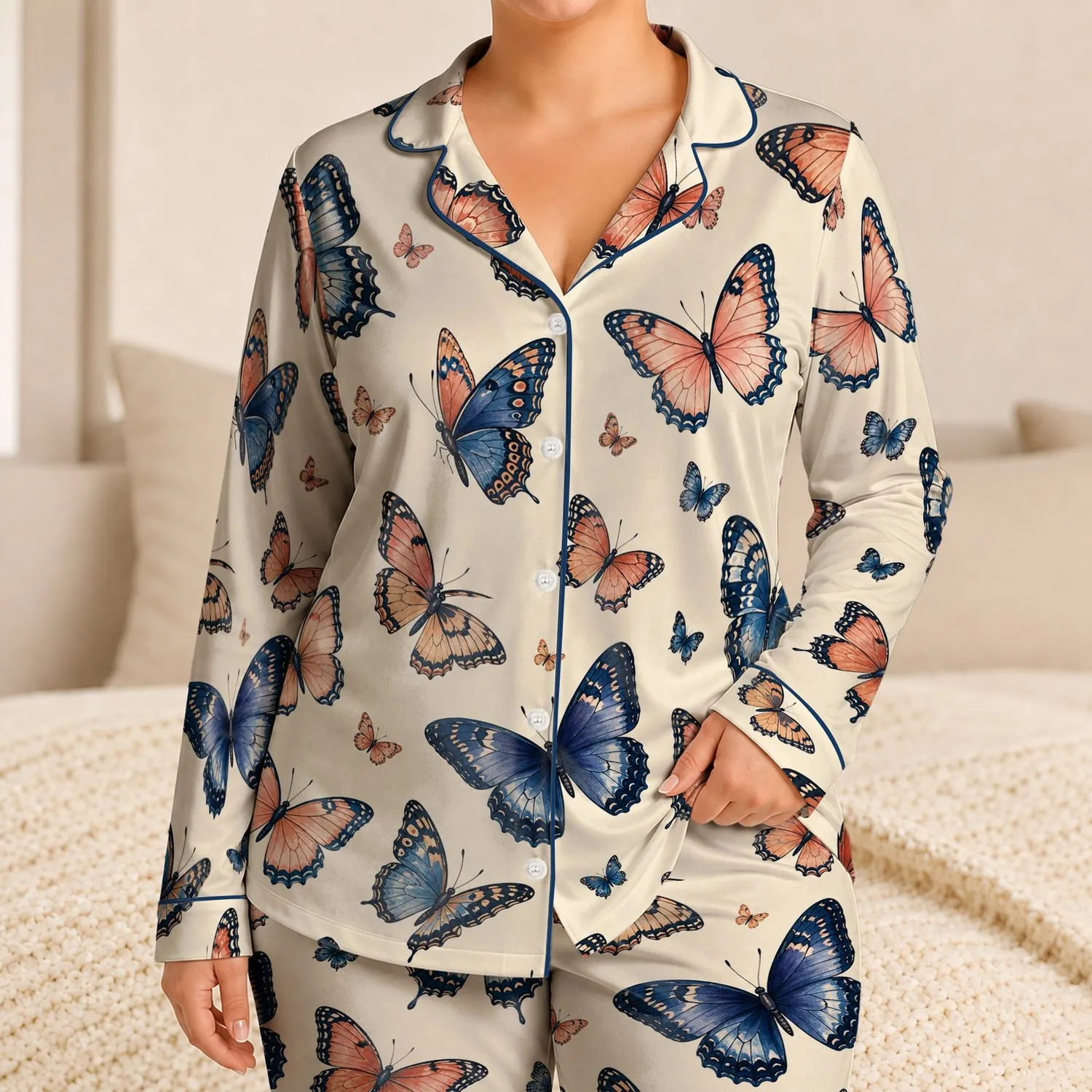 Watercolor Butterfly Garden for Elegant Lounging and Relaxed Weekend Style for Women Satin Pajamas Set - 1